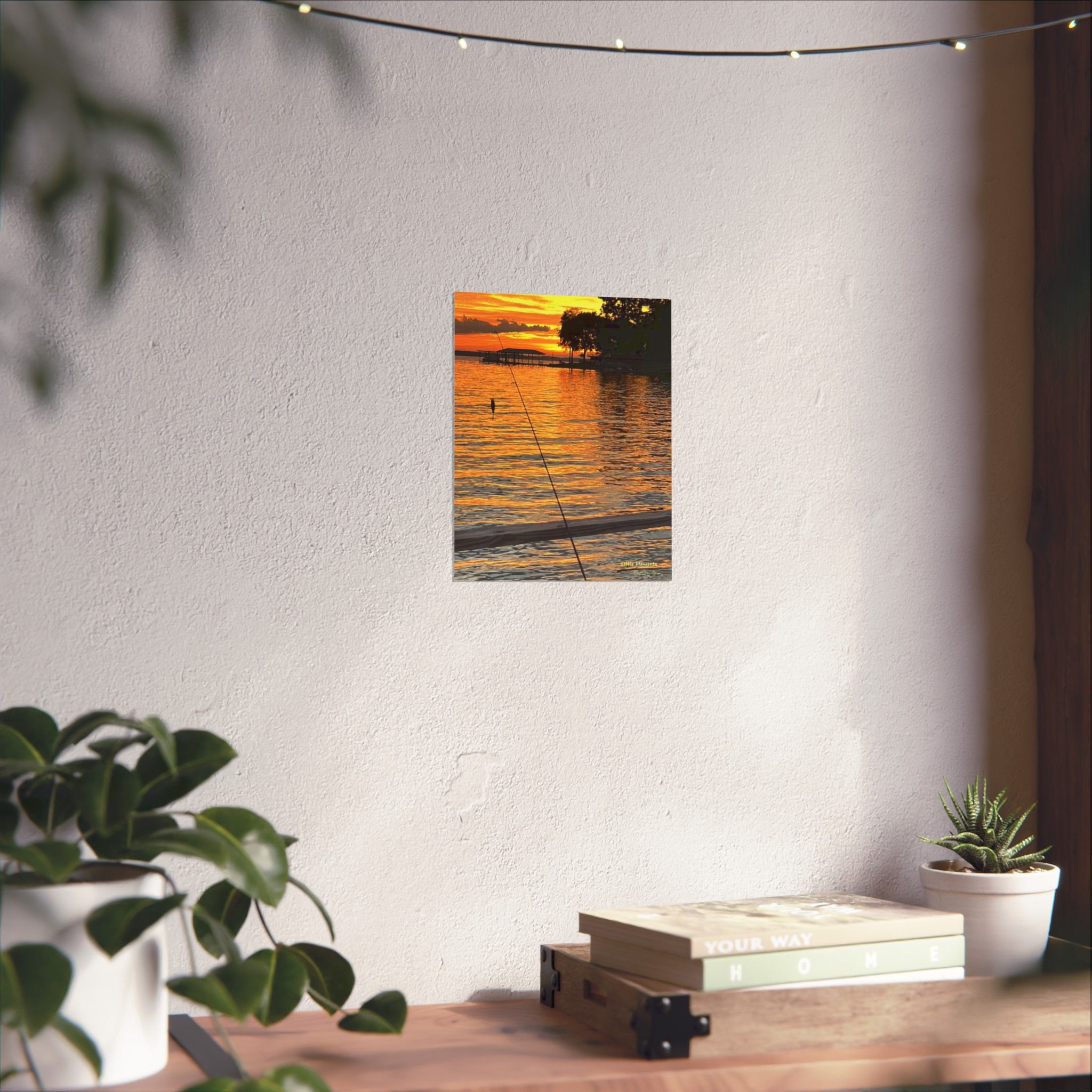 Evening Pier Matte Poster — Golden Lake Sunset Vertical Wall Art