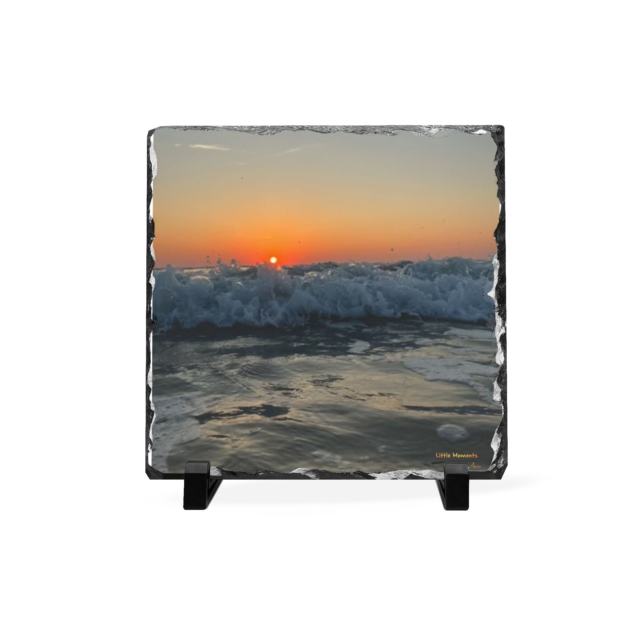 17175018421816070525_2048.jpeg Crashing Waves Sunset Slate Desk Plaque — Coastal Wave Photo Accent