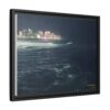 City Lights at Night Ocean Waves 2 Matte Framed Canvas — City Lights Over Ocean Wall Art
