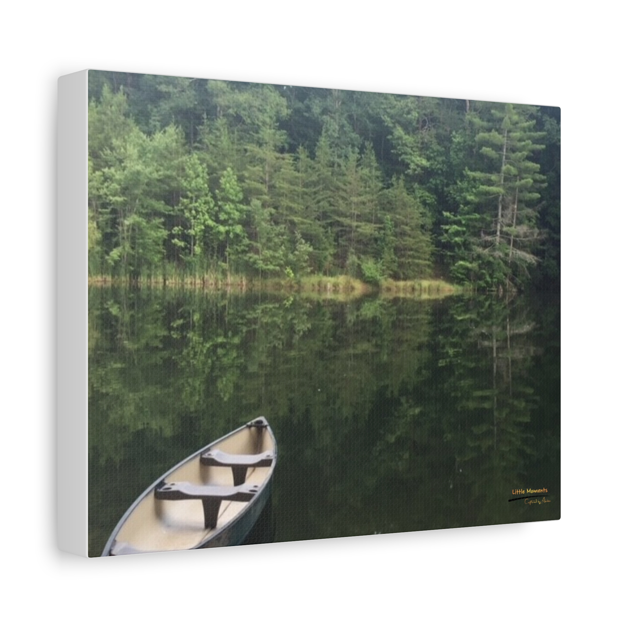 Canoe at Dawn Matte Canvas Wall Art — Stretched 1.25" Lake Reflection Print