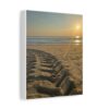 Sunset Beach Tire Track Canvas Print — Tire Tracks on Sand Matte Stretched Wall Art