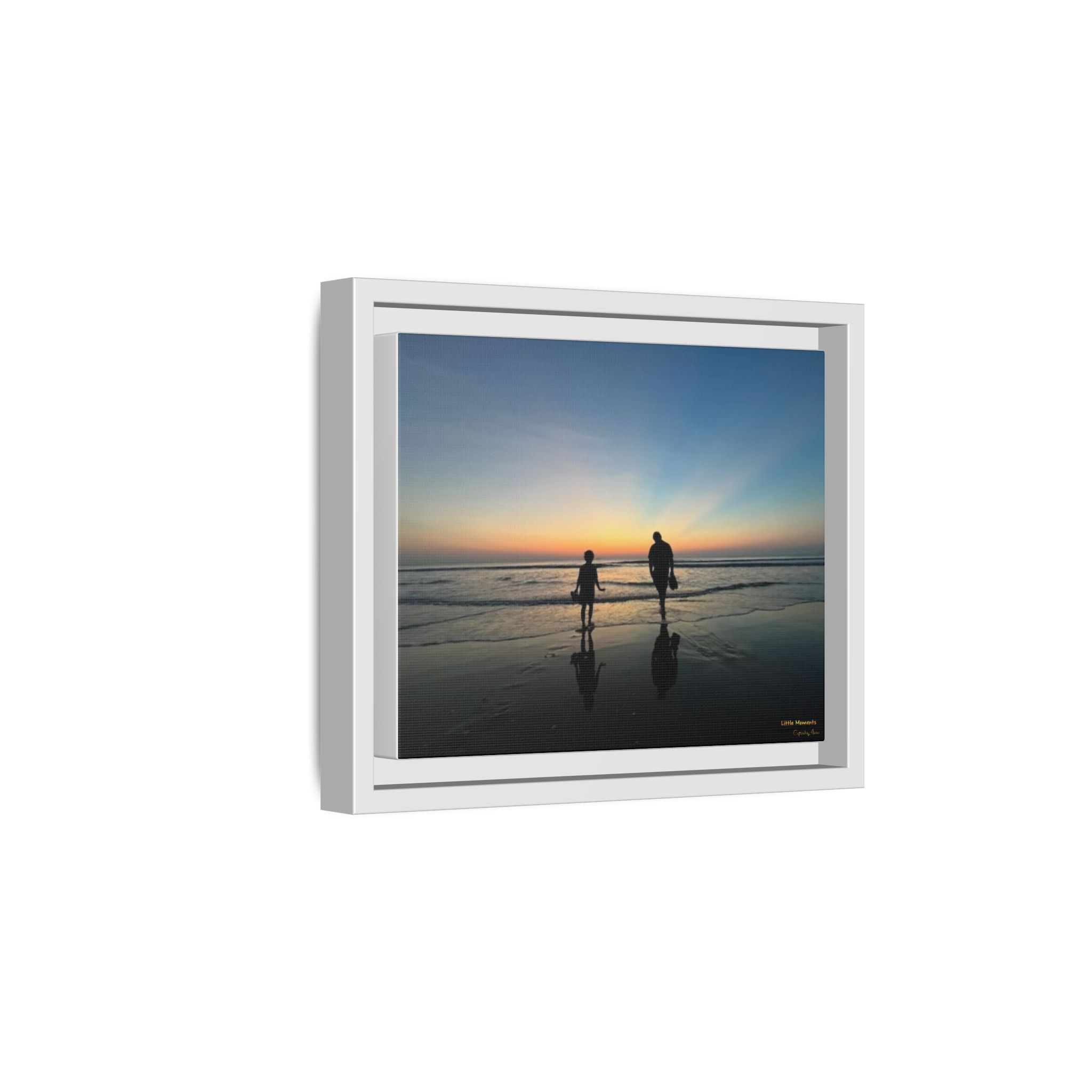 Father and Child Beach Sunset Framed Matte Canvas Print