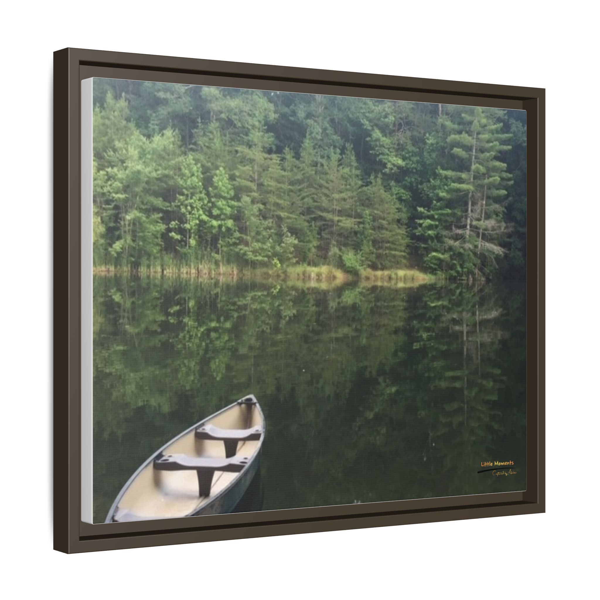 Canoe at Dawn Matte Canvas Print — Serene Forest Reflection Wall Art