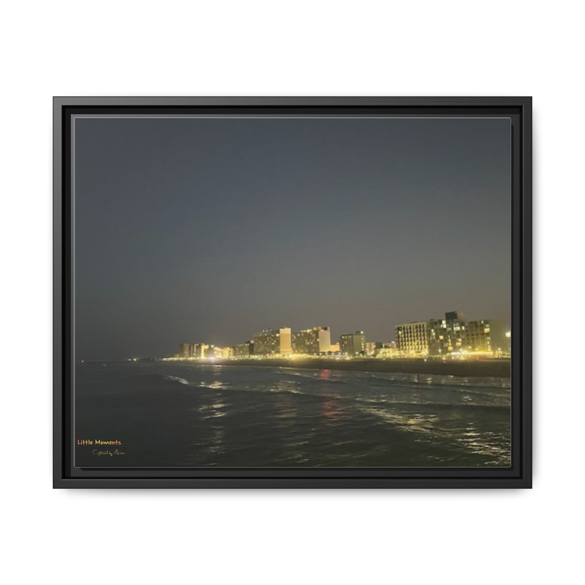 City Lights at Night series2 Framed Matte Canvas Print — Nighttime Coastal Cityscape