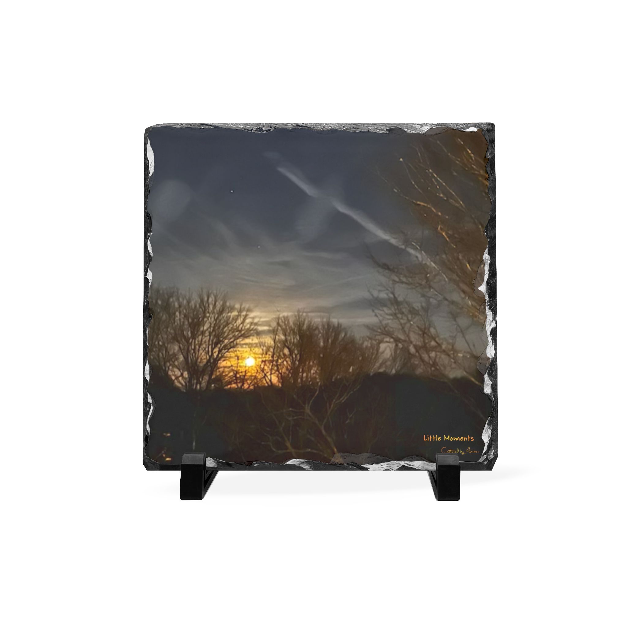17777203122305737543_2048.jpeg Moonlit Trees Slate Desk Plaque — Rustic Nature Photo Display