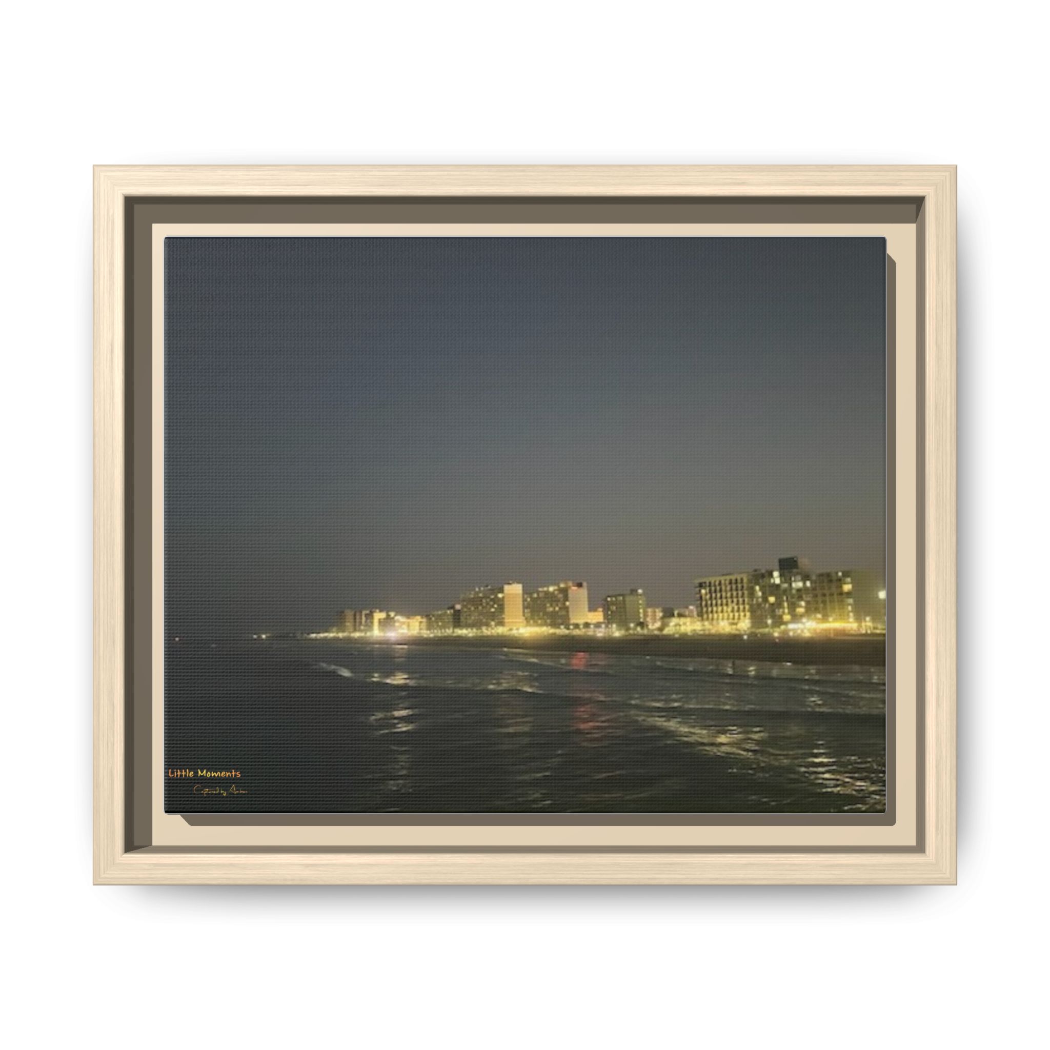 City Lights at Night series2 Framed Matte Canvas Print — Nighttime Coastal Cityscape