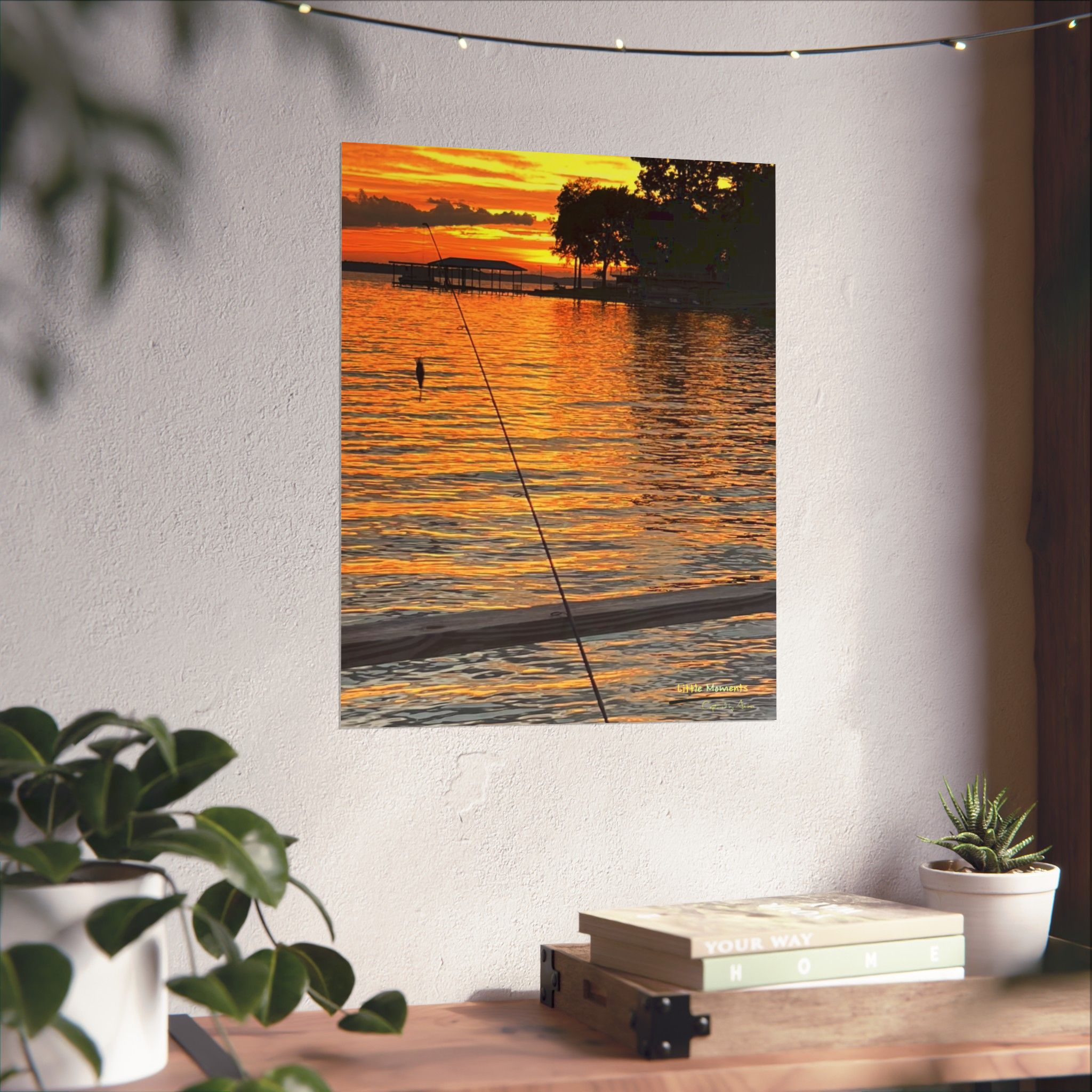 Evening Pier Matte Poster — Golden Lake Sunset Vertical Wall Art