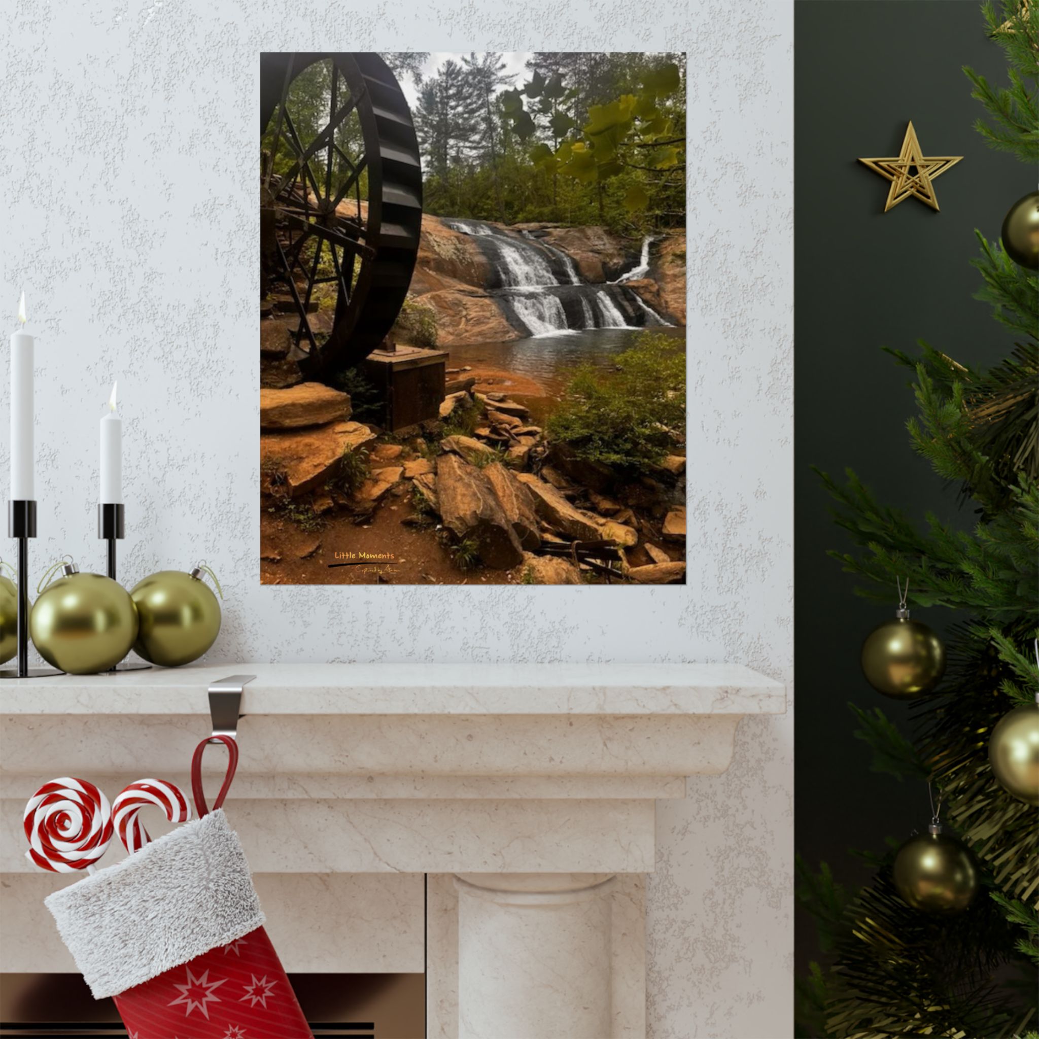 Waterwheel Waterfall Matte Poster — Rustic Nature Wall Art