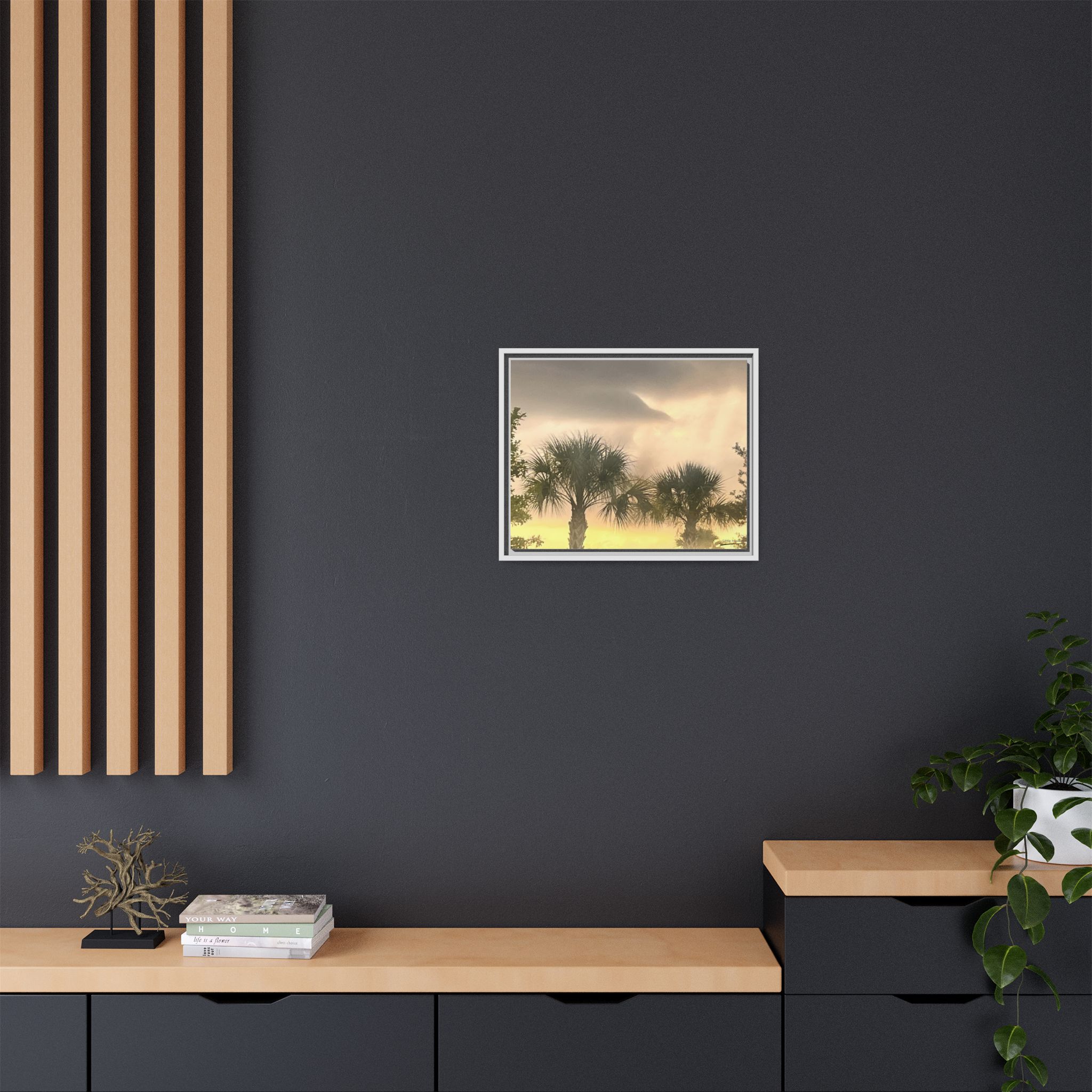 Palm Trees at Sunset Matte Framed Canvas Wall Art