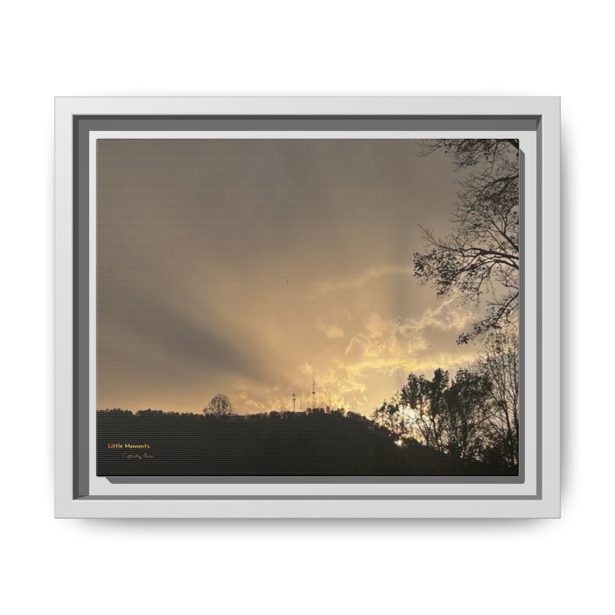 Passing Storm Framed Matte Canvas Print — Golden Sunrise Landscape