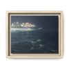City Lights at Night Ocean Waves 2 Matte Framed Canvas — City Lights Over Ocean Wall Art