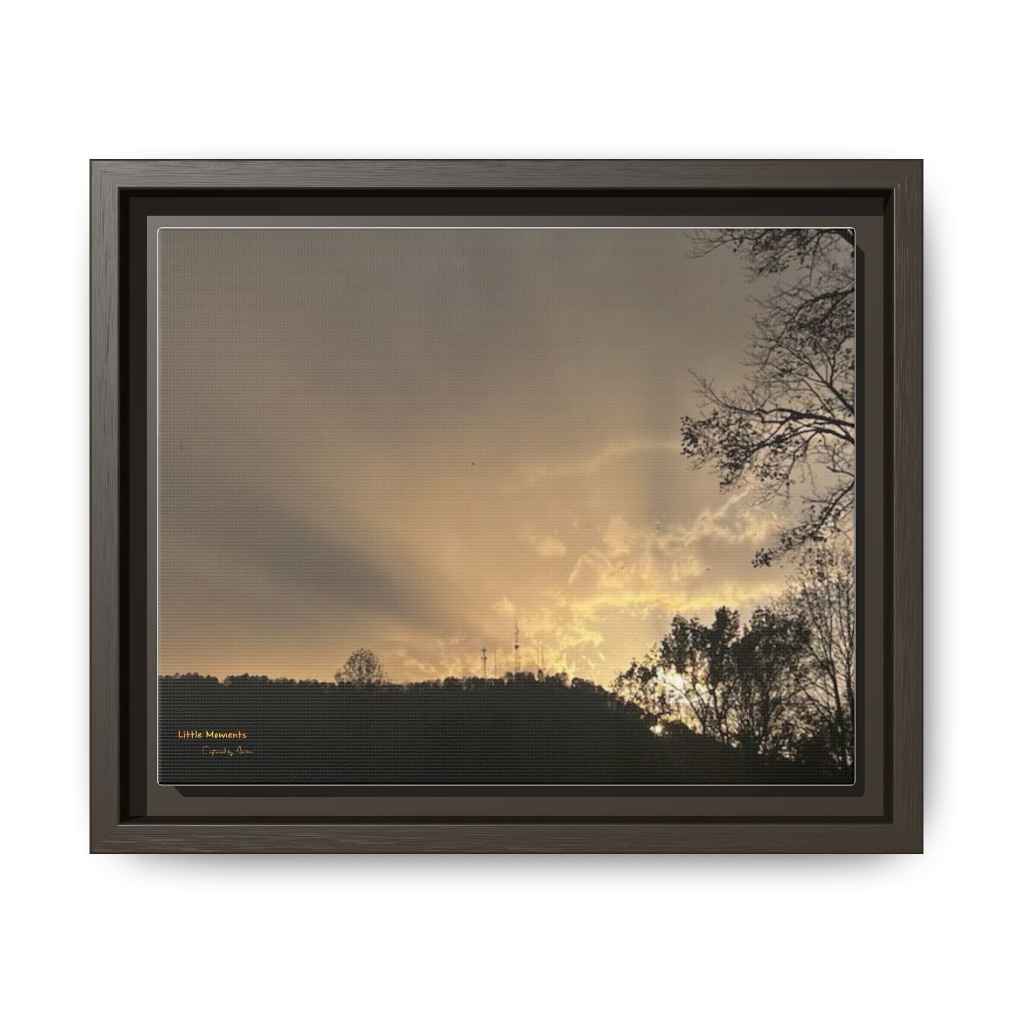 Passing Storm Framed Matte Canvas Print — Golden Sunrise Landscape