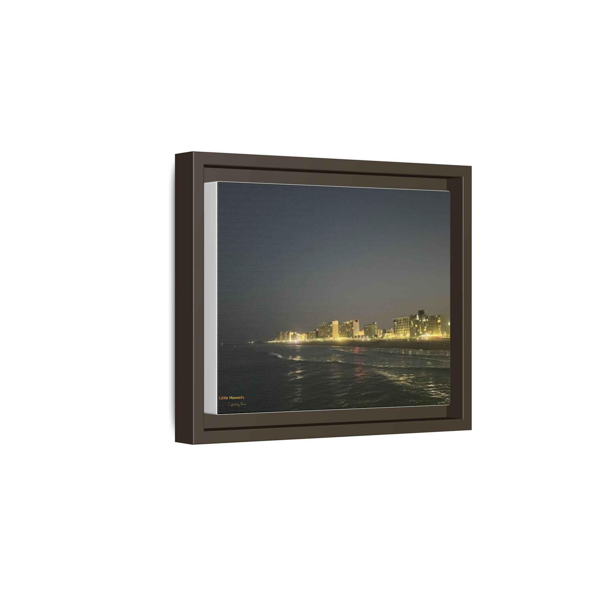City Lights at Night series2 Framed Matte Canvas Print — Nighttime Coastal Cityscape
