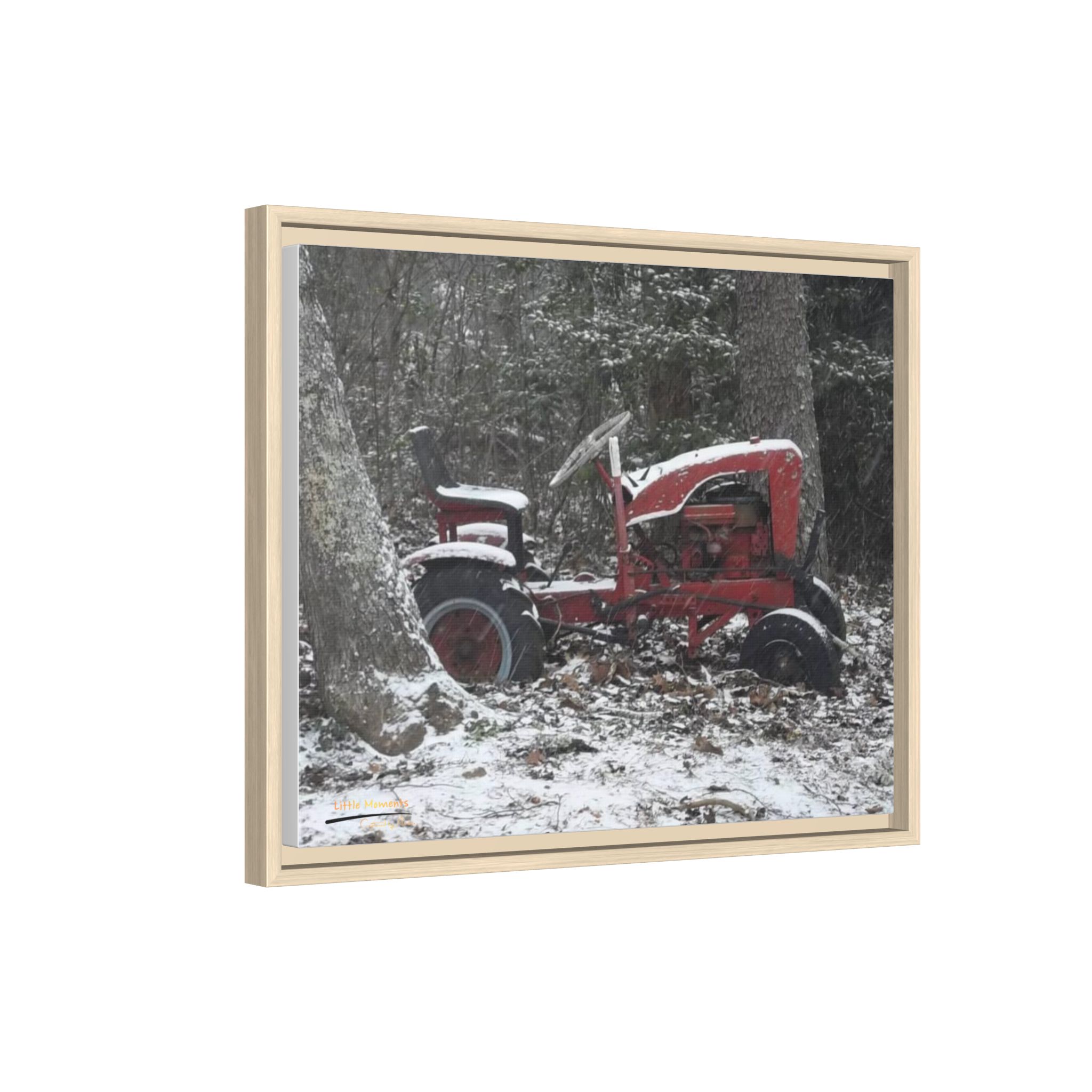 2751979614369356297_2048.jpeg Vintage Red Tractor in Snow — Framed Matte Canvas Wall Art