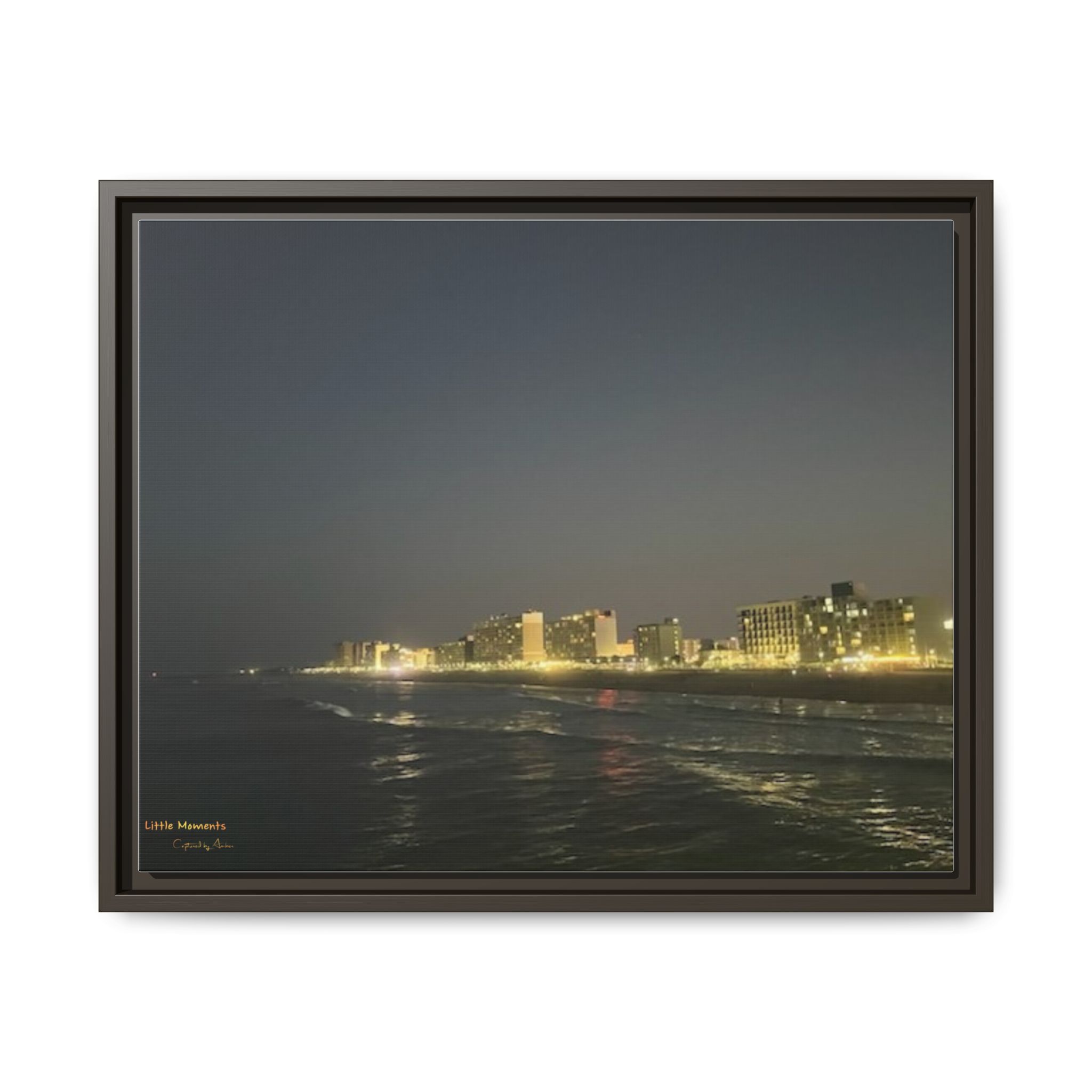 City Lights at Night series2 Framed Matte Canvas Print — Nighttime Coastal Cityscape