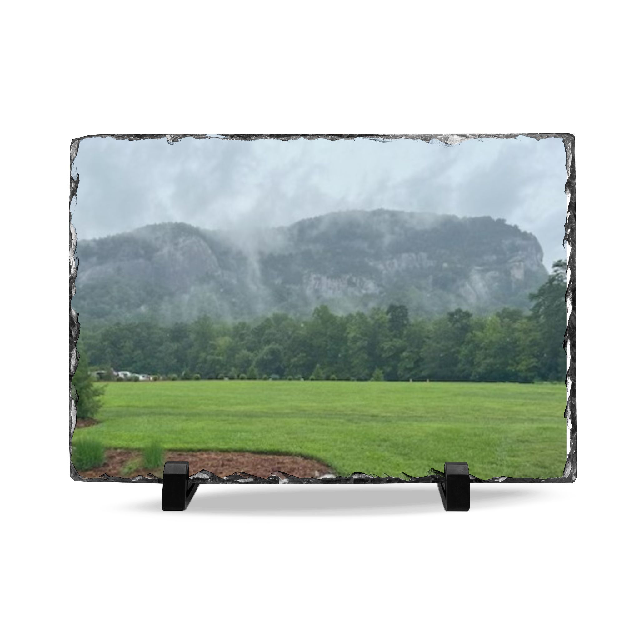 Misty Mountain Slate Desk Plaque — Custom Landscape Photo Keepsake