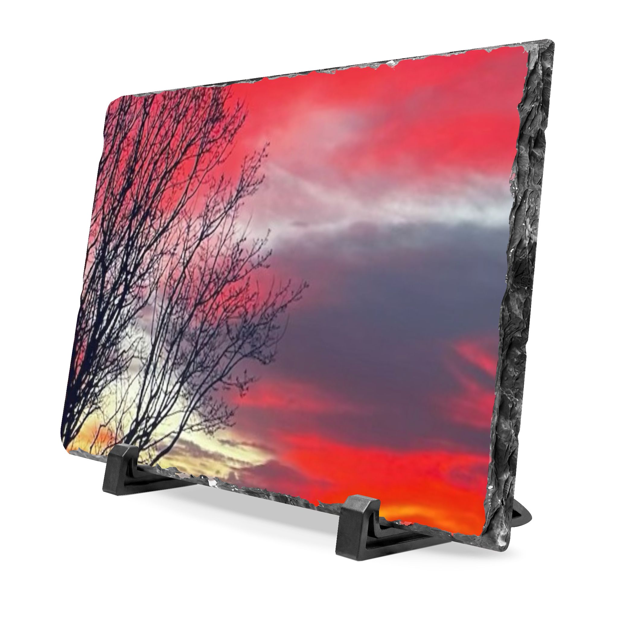 Vibrant Red Sky Slate Plaque — Vibrant Red Evening Desk Decor