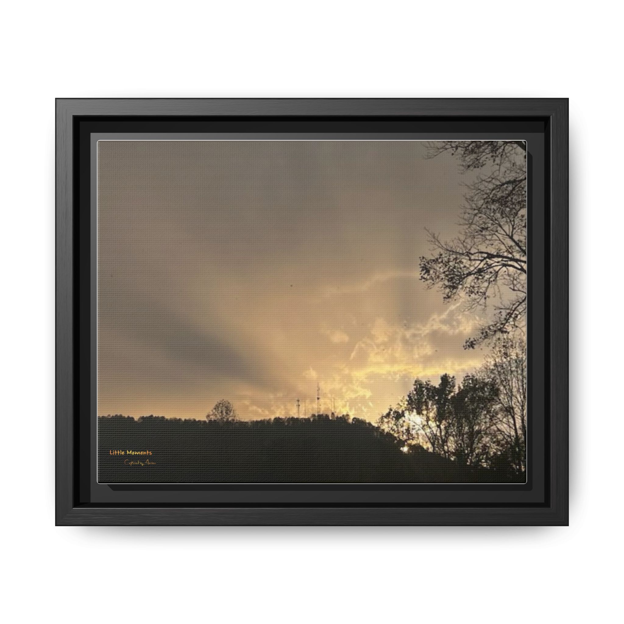Passing Storm Framed Matte Canvas Print — Golden Sunrise Landscape