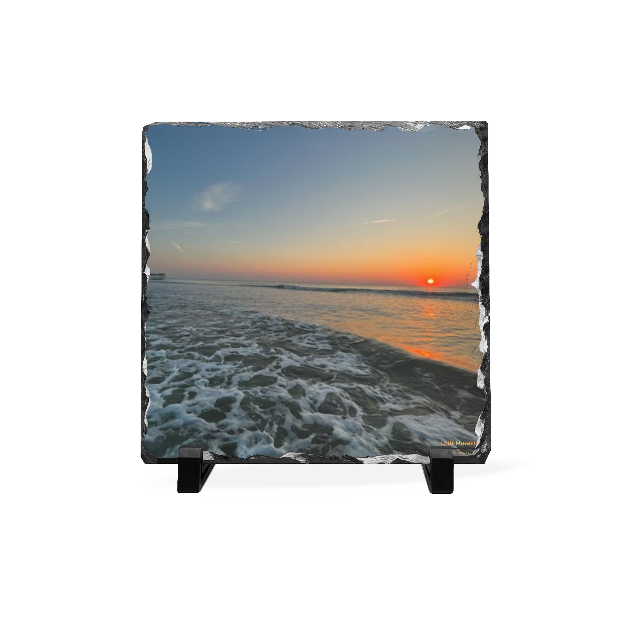 Rolling Sunset Waves Slate Desk Plaque — Coastal Ocean Photo Gift