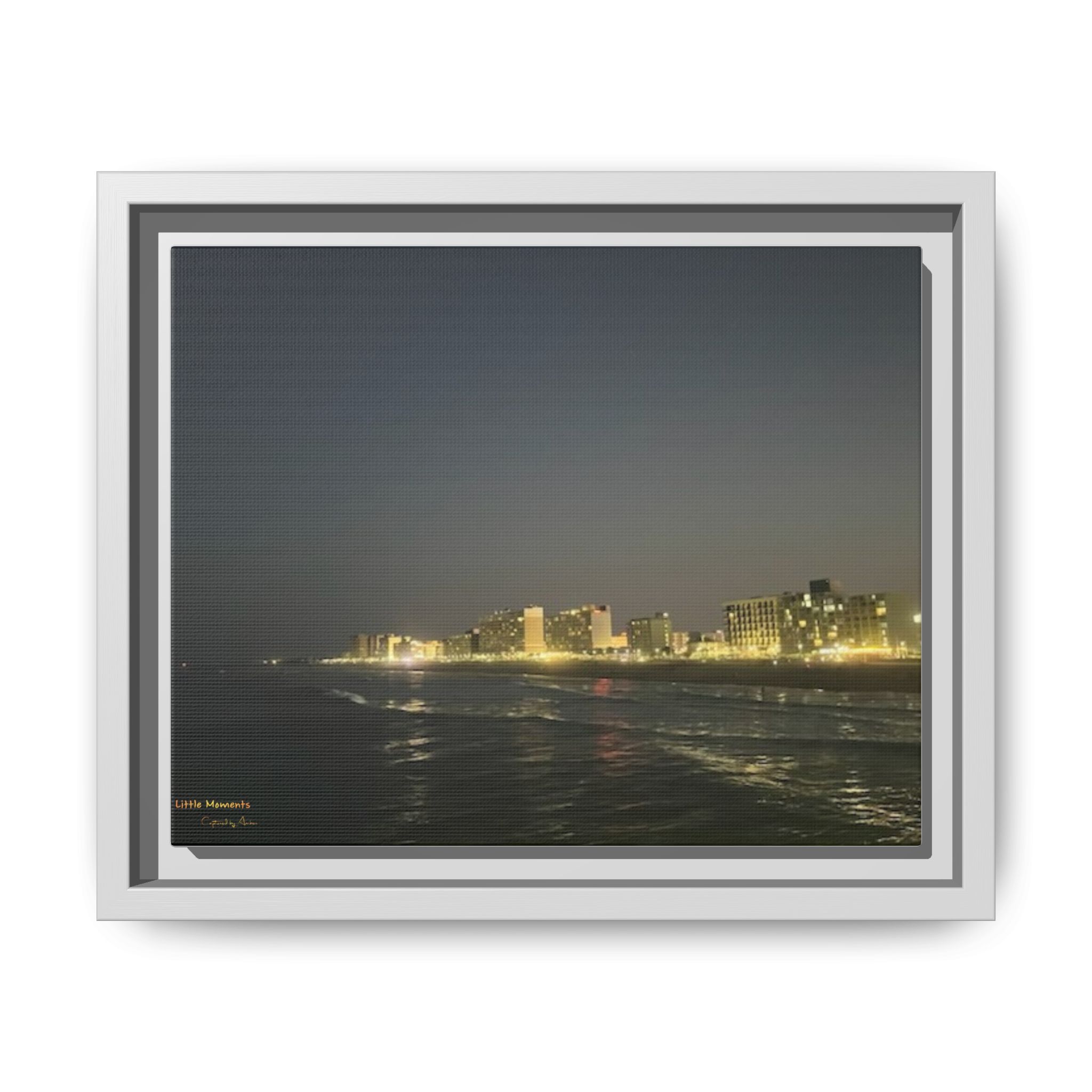 City Lights at Night series2 Framed Matte Canvas Print — Nighttime Coastal Cityscape