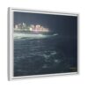 City Lights at Night Ocean Waves 2 Matte Framed Canvas — City Lights Over Ocean Wall Art