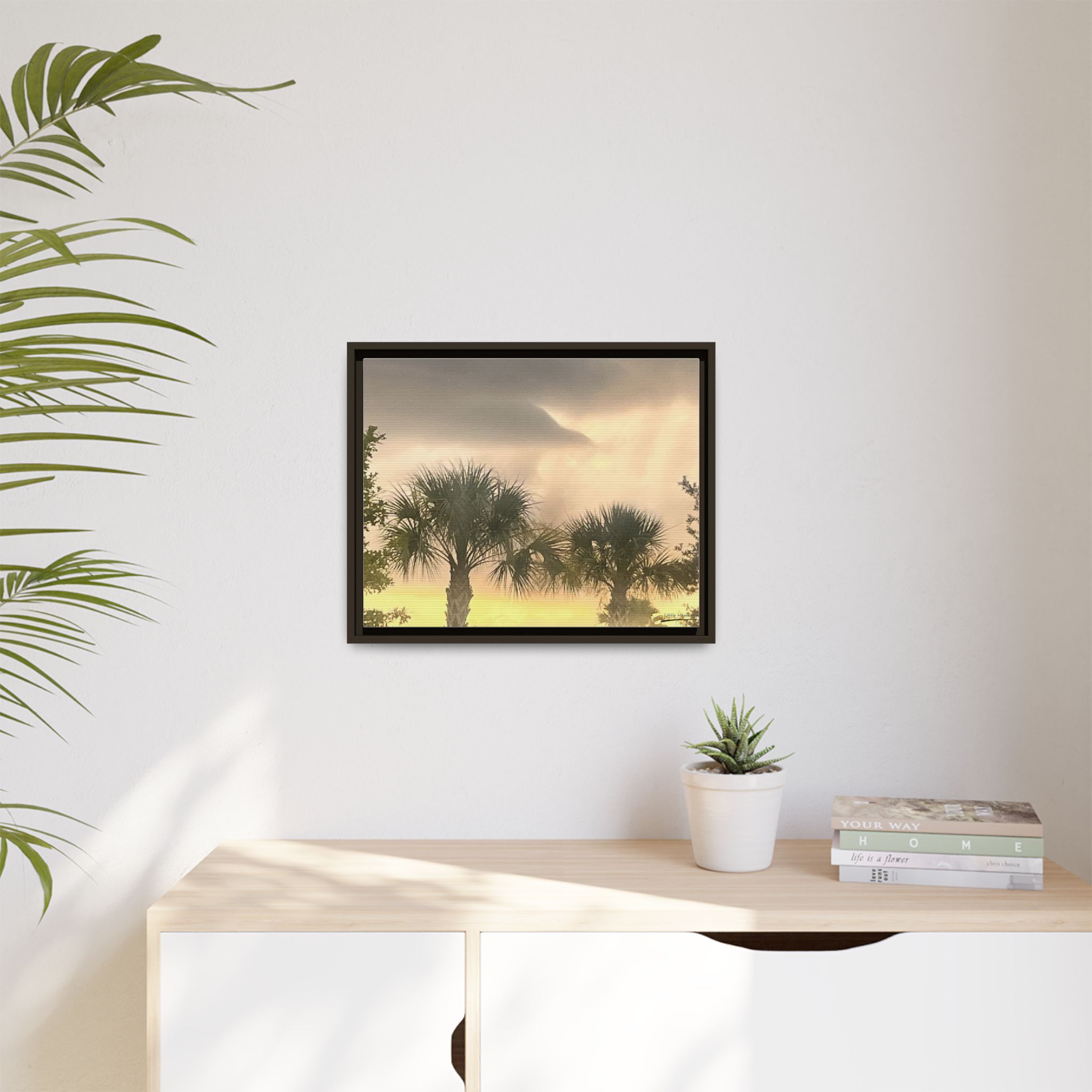 Palm Trees at Sunset Matte Framed Canvas Wall Art