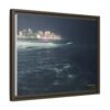 City Lights at Night Ocean Waves 2 Matte Framed Canvas — City Lights Over Ocean Wall Art