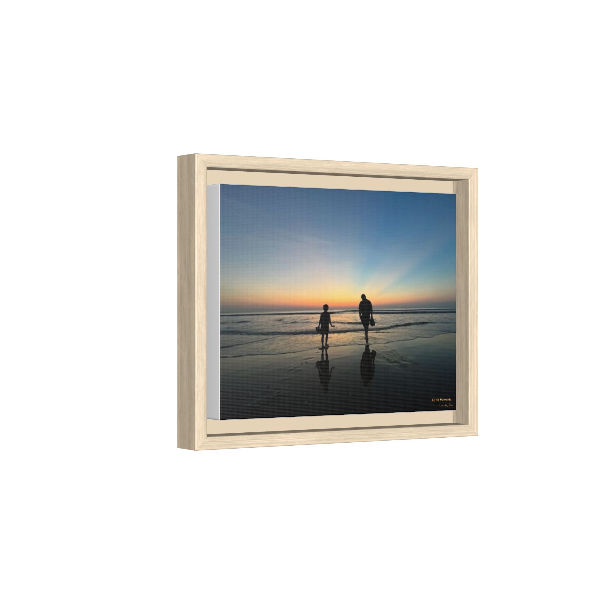 Father and Child Beach Sunset Framed Matte Canvas Print