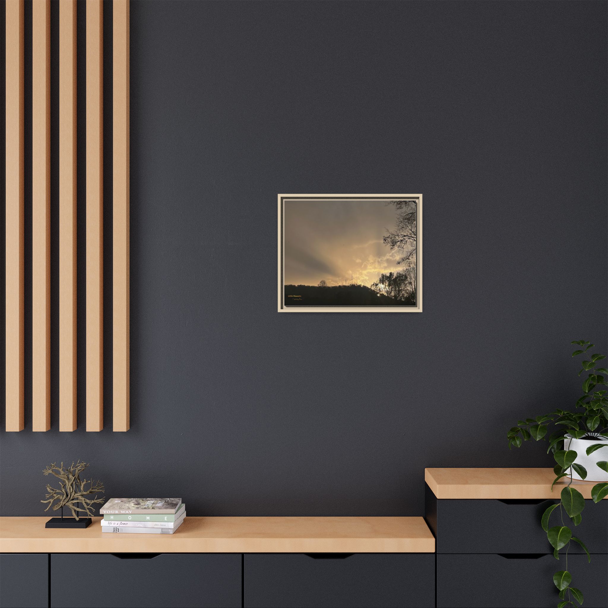 Passing Storm Framed Matte Canvas Print — Golden Sunrise Landscape