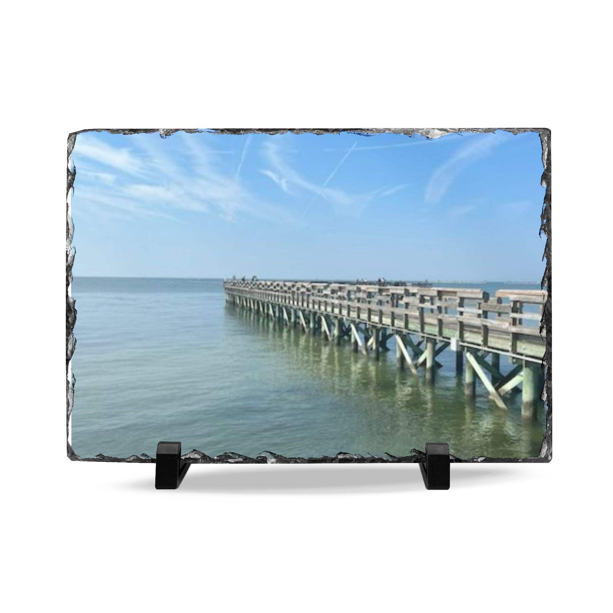 Pier Over Calm Seas Desk Plaque — Serene Ocean Photo Desk Art