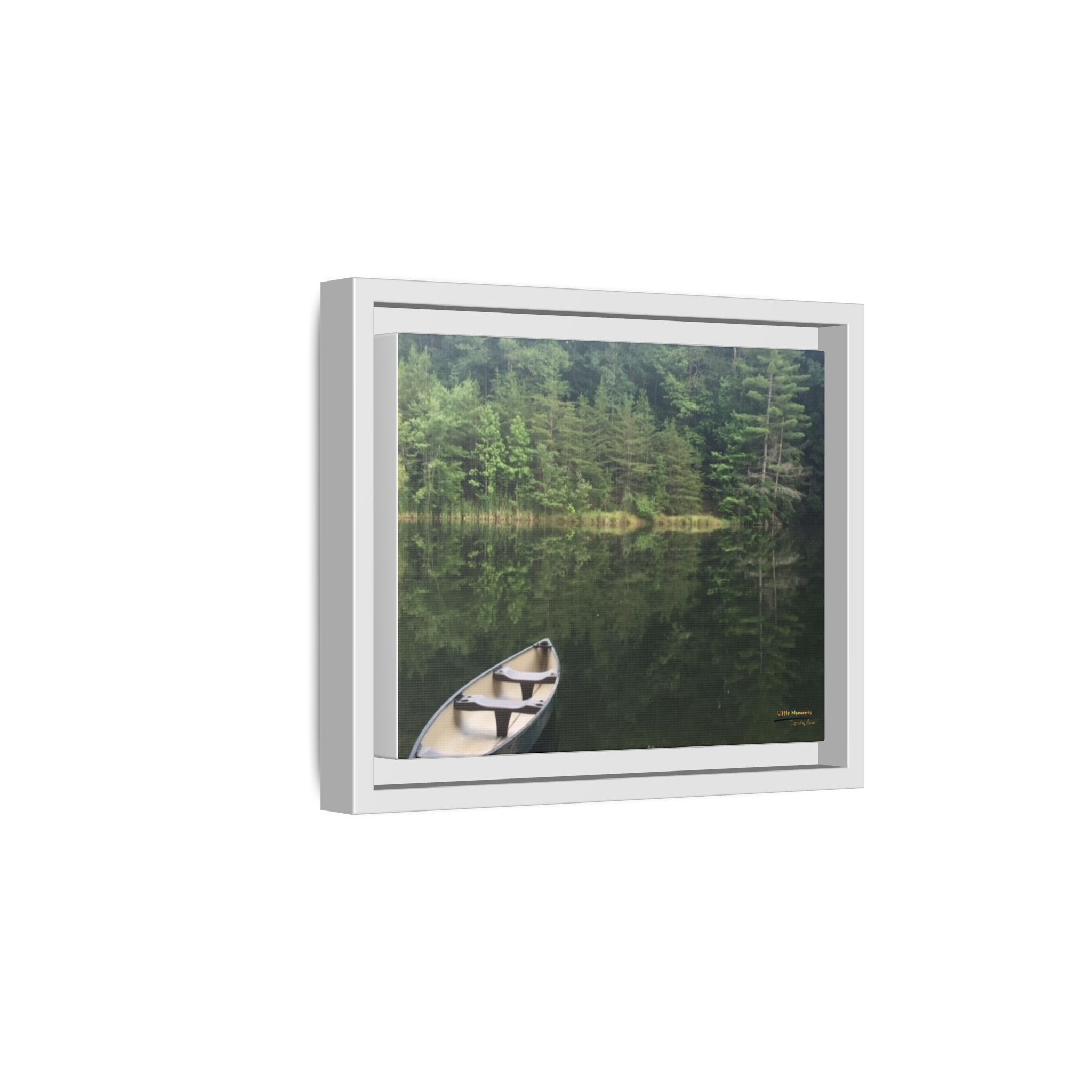 Canoe at Dawn Matte Canvas Print — Serene Forest Reflection Wall Art
