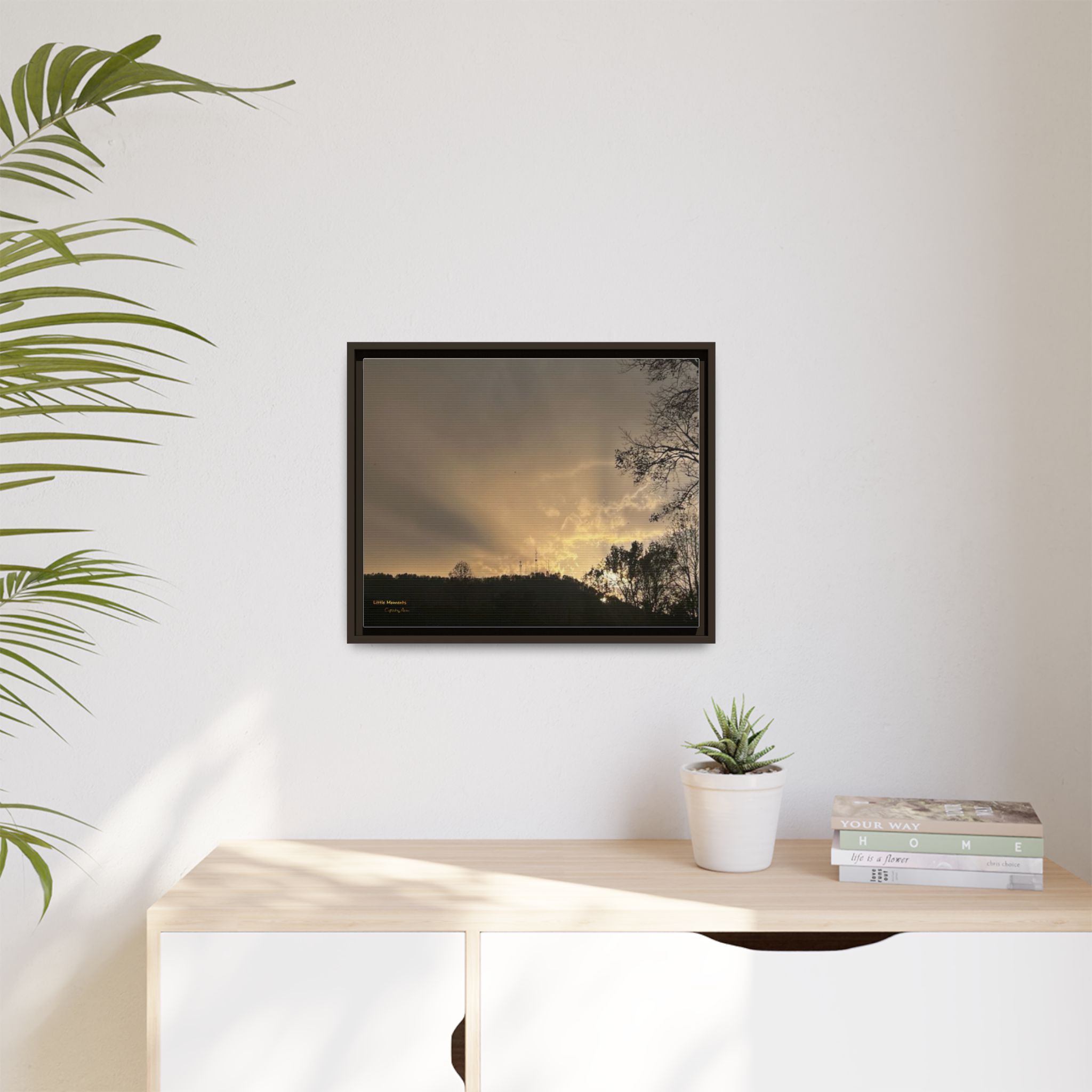 Passing Storm Framed Matte Canvas Print — Golden Sunrise Landscape