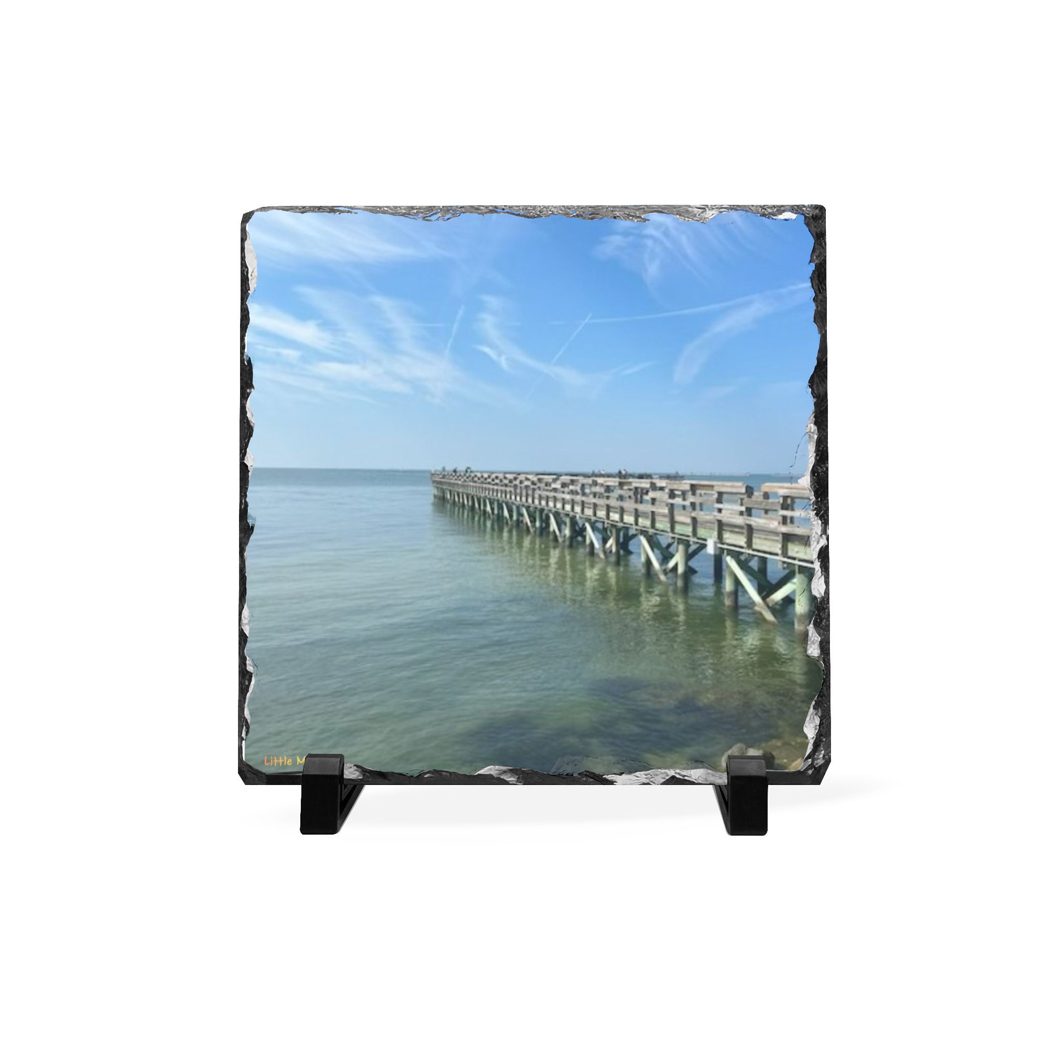 Pier Over Calm Seas Desk Plaque — Serene Ocean Photo Desk Art