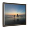 Father and Child Beach Sunset Framed Matte Canvas Print