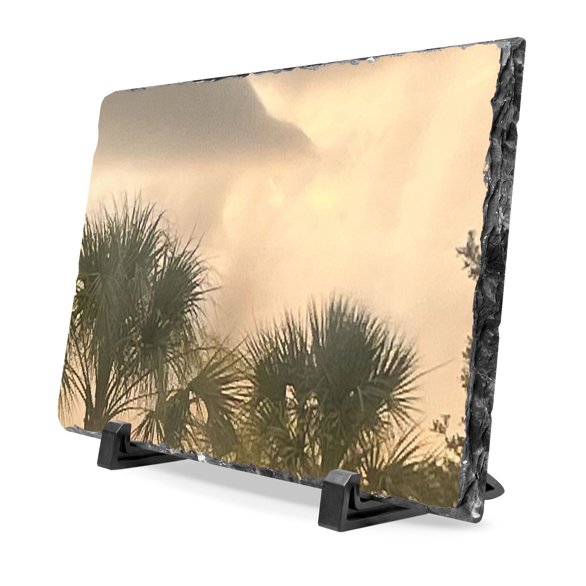Palm Trees at Dusk Slate Desk Plaque — Tropical Sunset Photo Accent