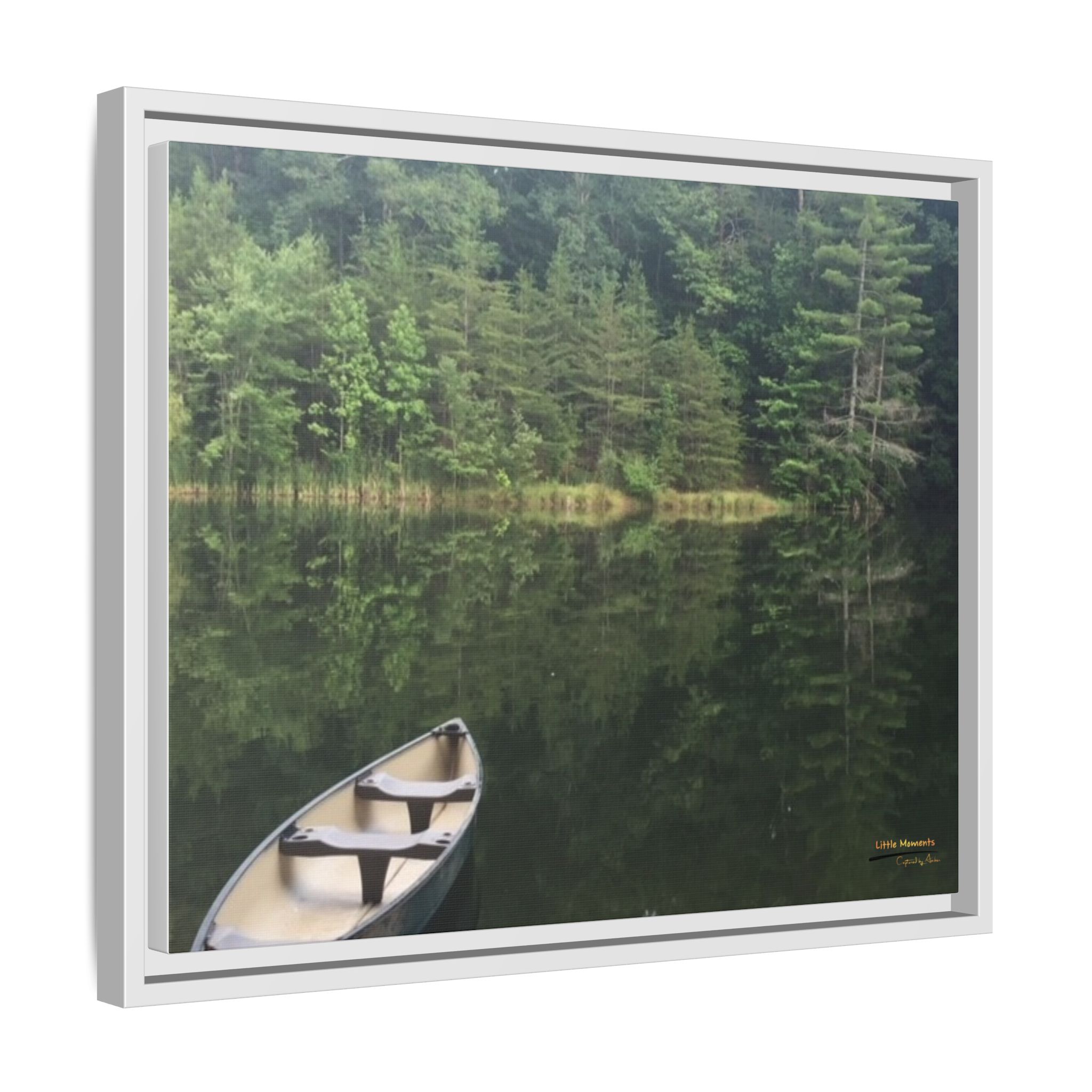 Canoe at Dawn Matte Canvas Print — Serene Forest Reflection Wall Art