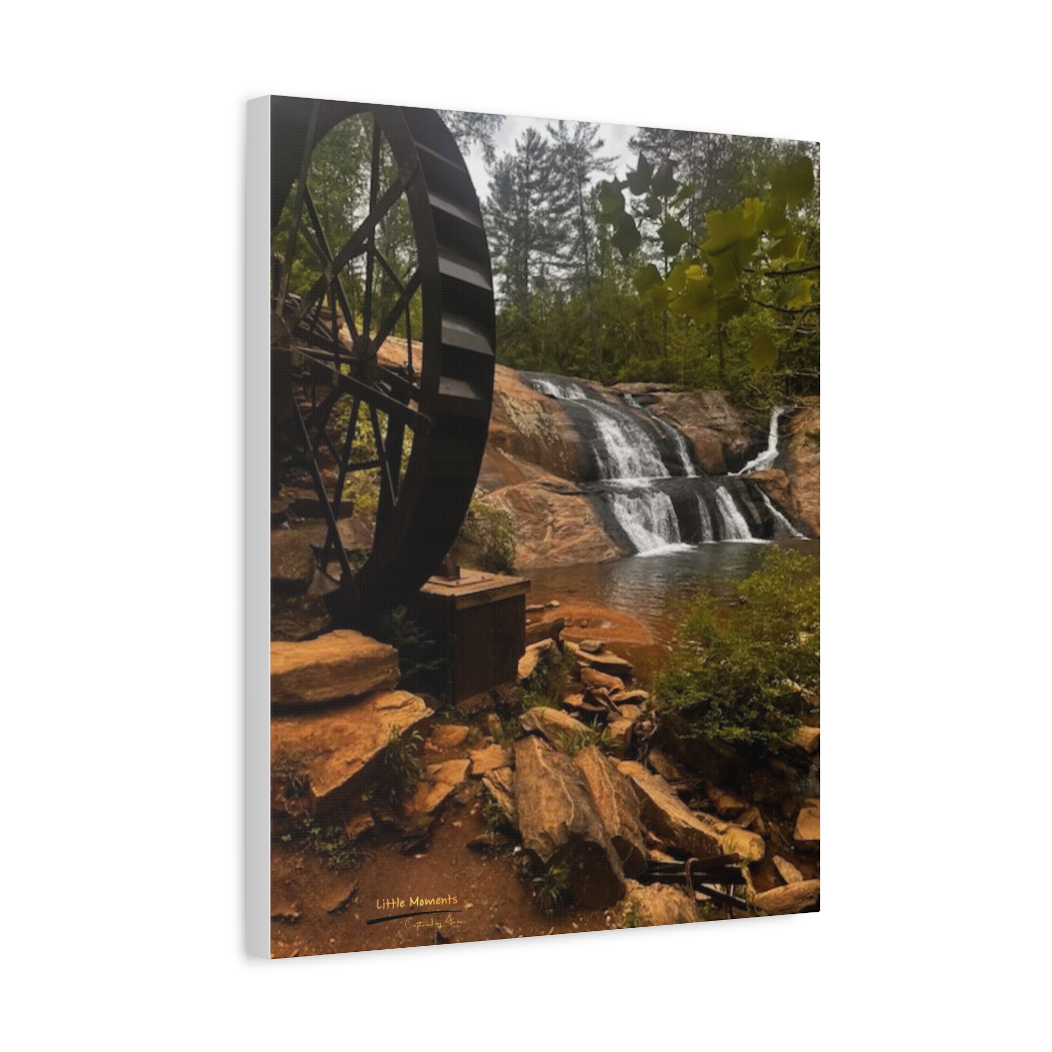 Waterwheel Waterfall Matte Canvas Print — Rustic Landscape Wall Art