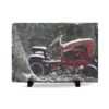 Vintage Red Tractor Slate Desk Plaque — Rustic Farmhouse Decor, Snowy Winter Scene