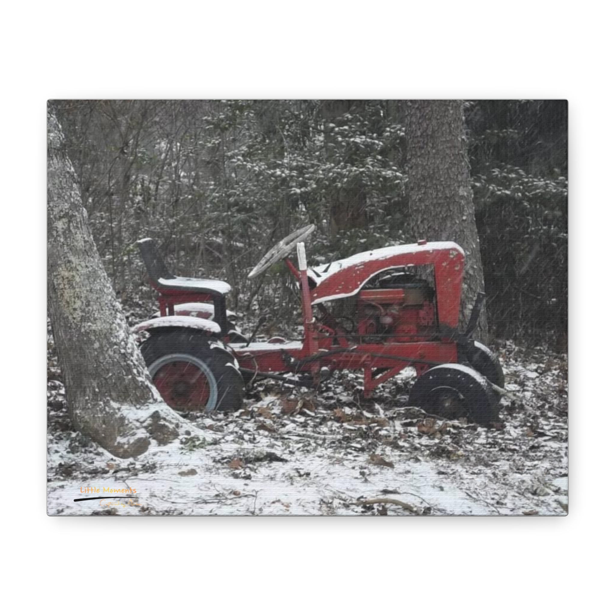 6953655433738423903_2048.jpeg Vintage Red Tractor Canvas Print — Rustic Snowy Farm Wall Art