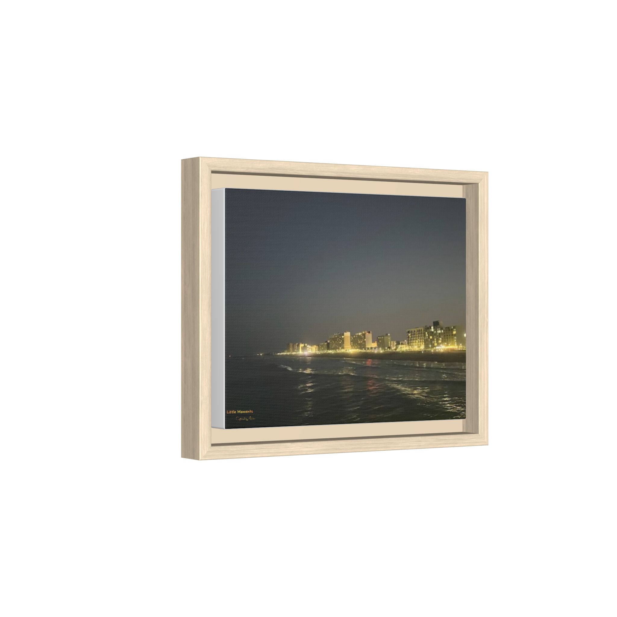 City Lights at Night series2 Framed Matte Canvas Print — Nighttime Coastal Cityscape