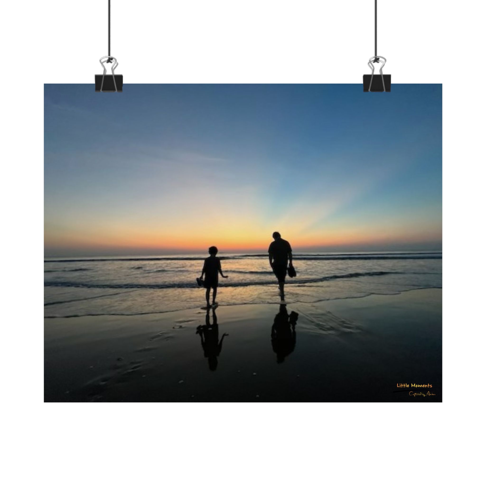 Father and Child Sunset Poster — Father & Child Matte Horizontal Wall Art