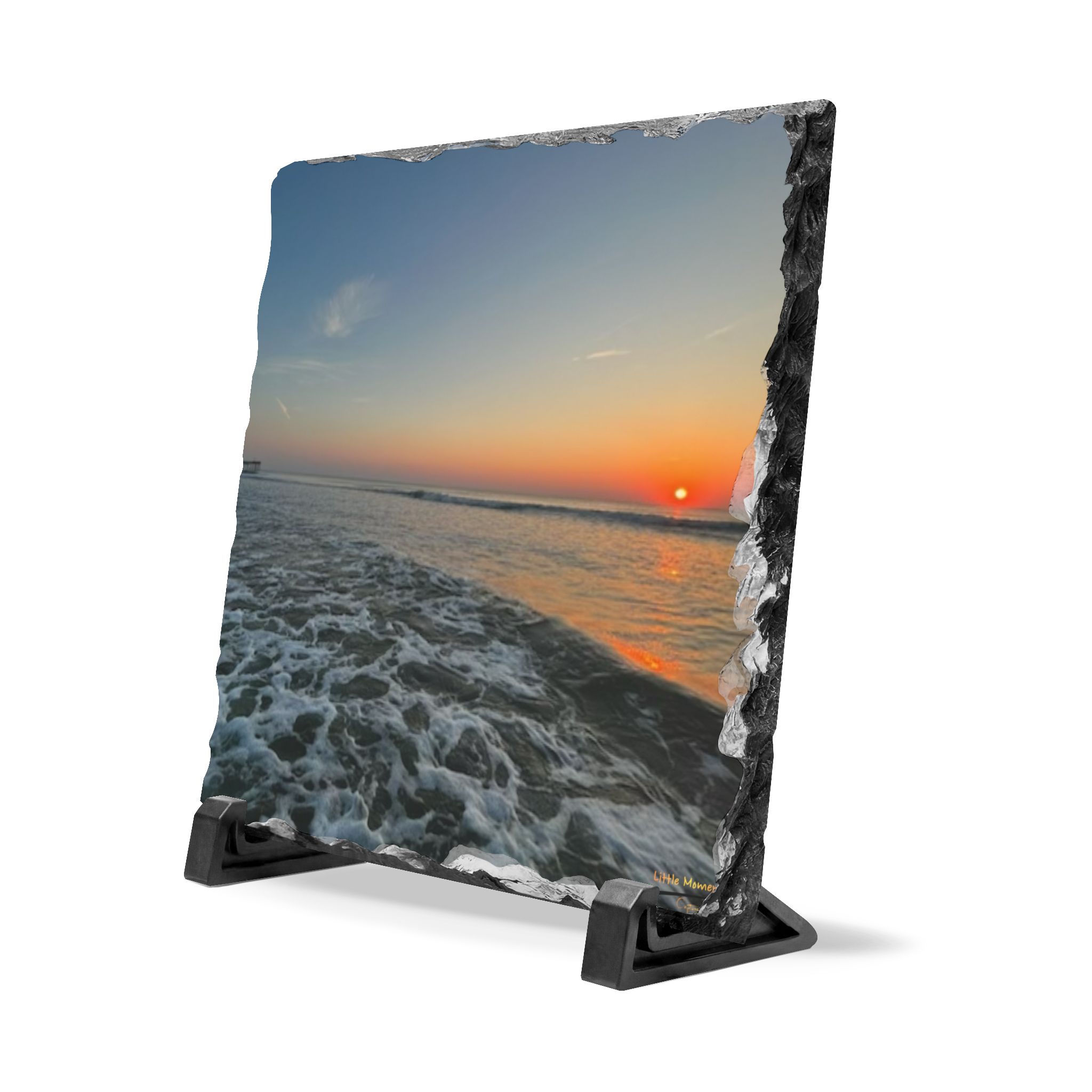 Rolling Sunset Waves Slate Desk Plaque — Coastal Ocean Photo Gift