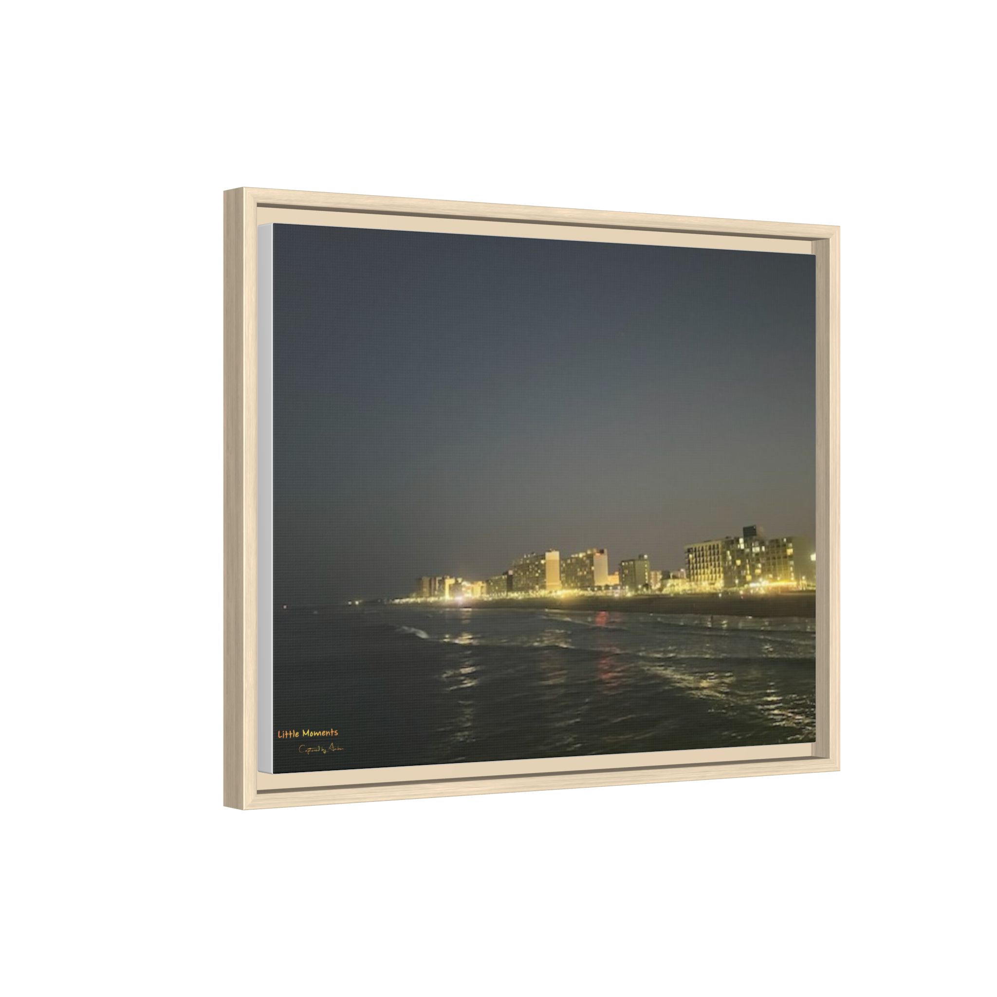 City Lights at Night series2 Framed Matte Canvas Print — Nighttime Coastal Cityscape