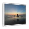 Father and Child Beach Sunset Framed Matte Canvas Print