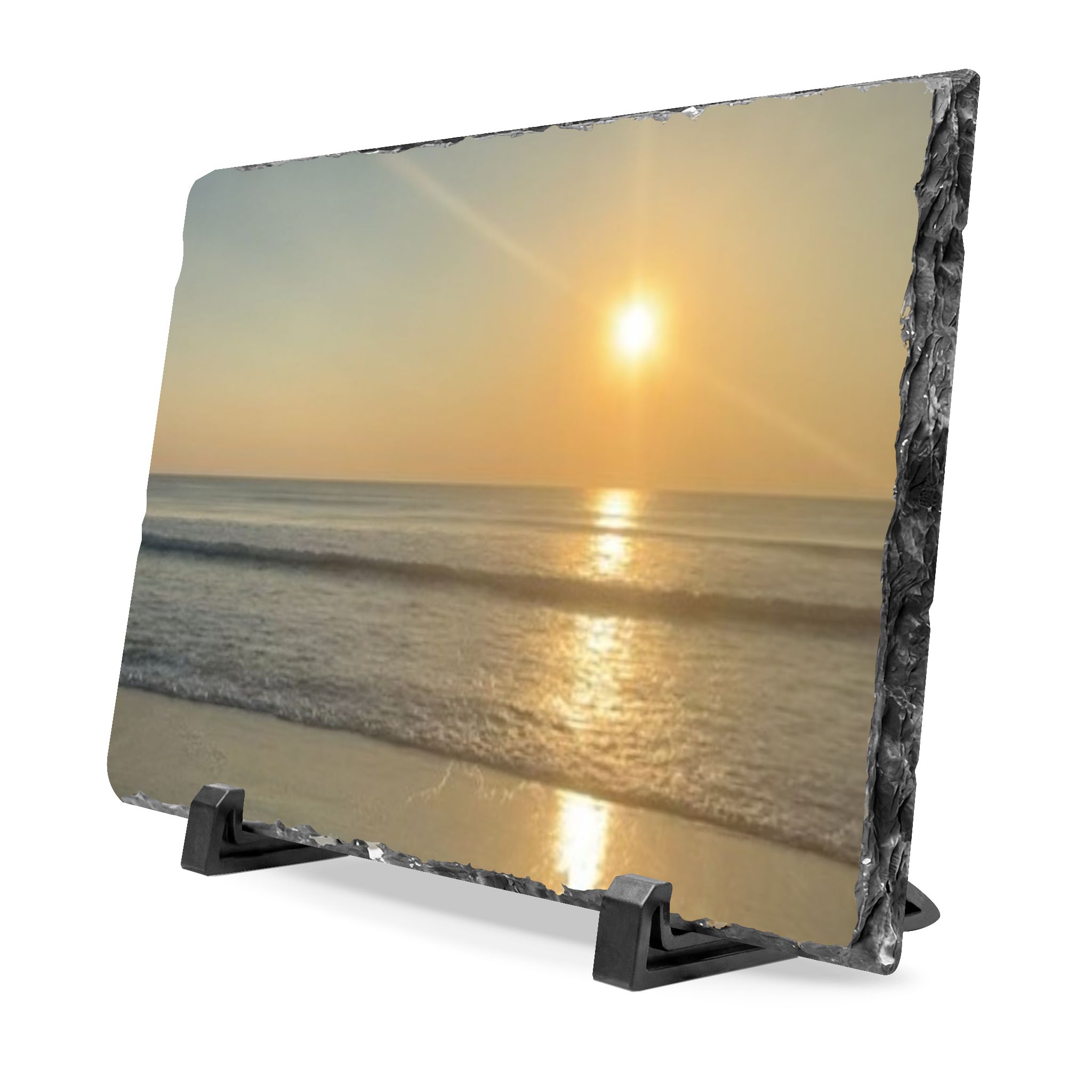 Sunrise Over Ocean Slate Desk Plaque — Coastal Sunrise Photo Decor