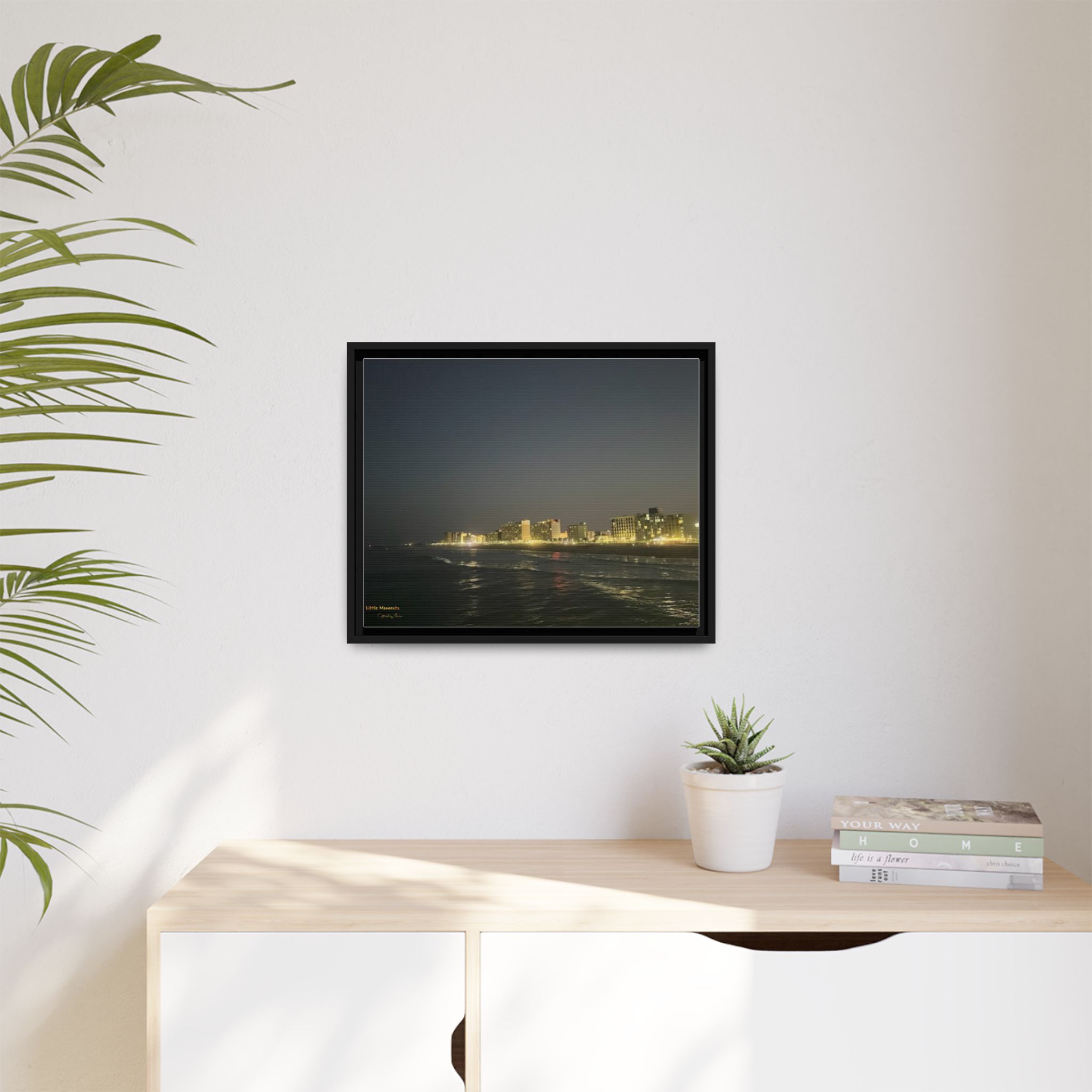 City Lights at Night series2 Framed Matte Canvas Print — Nighttime Coastal Cityscape