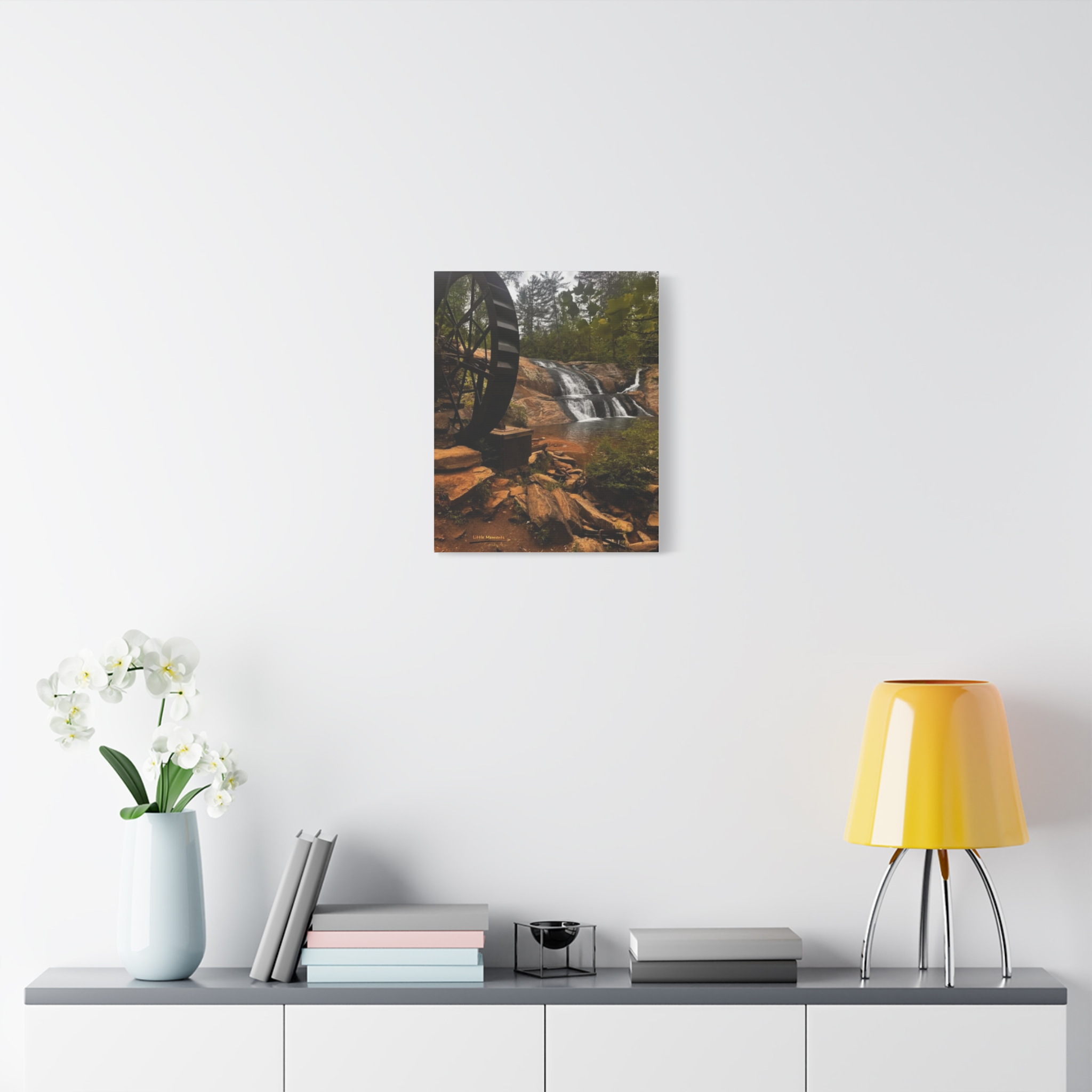 Waterwheel Waterfall Matte Canvas Print — Rustic Landscape Wall Art