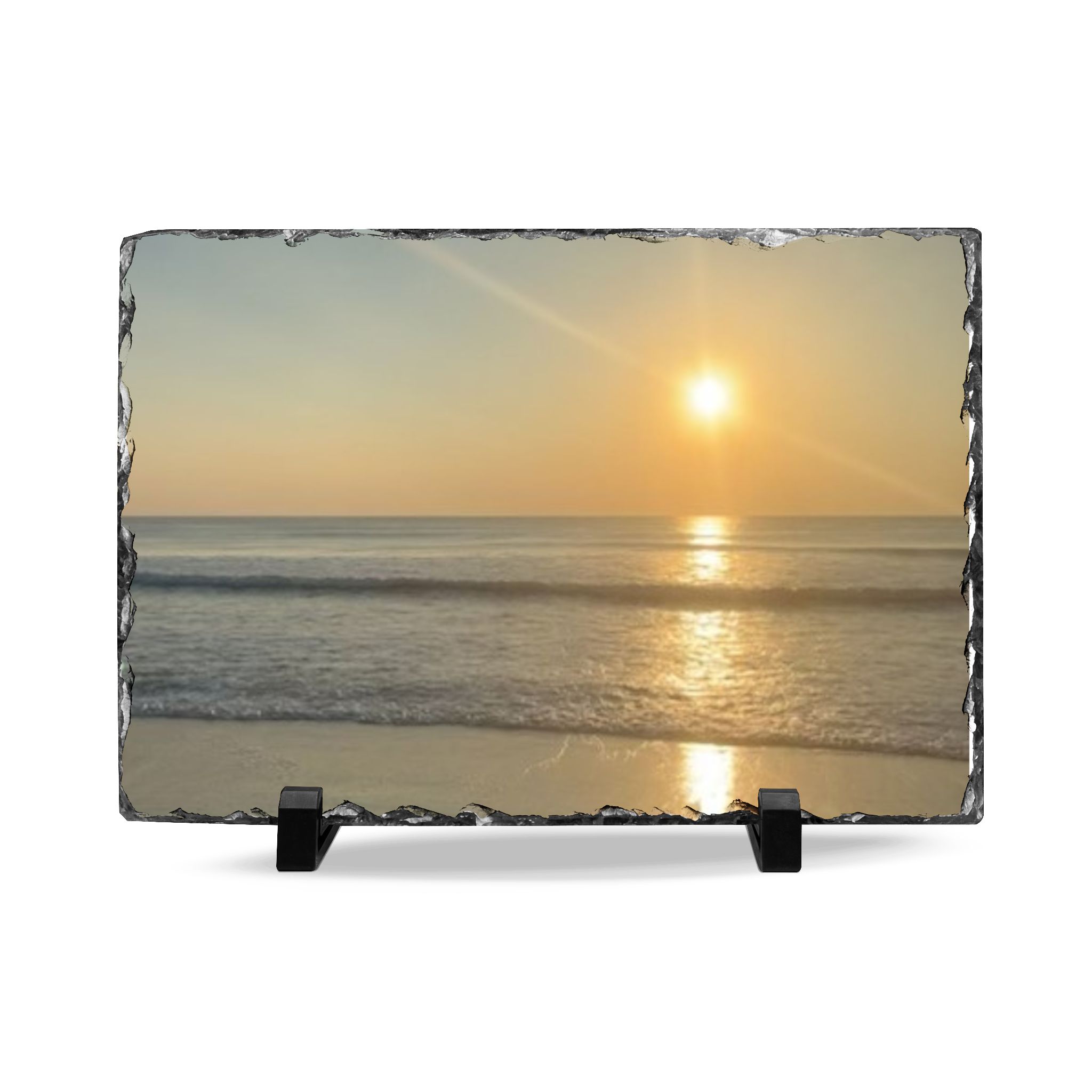 Sunrise Over Ocean Slate Desk Plaque — Coastal Sunrise Photo Decor