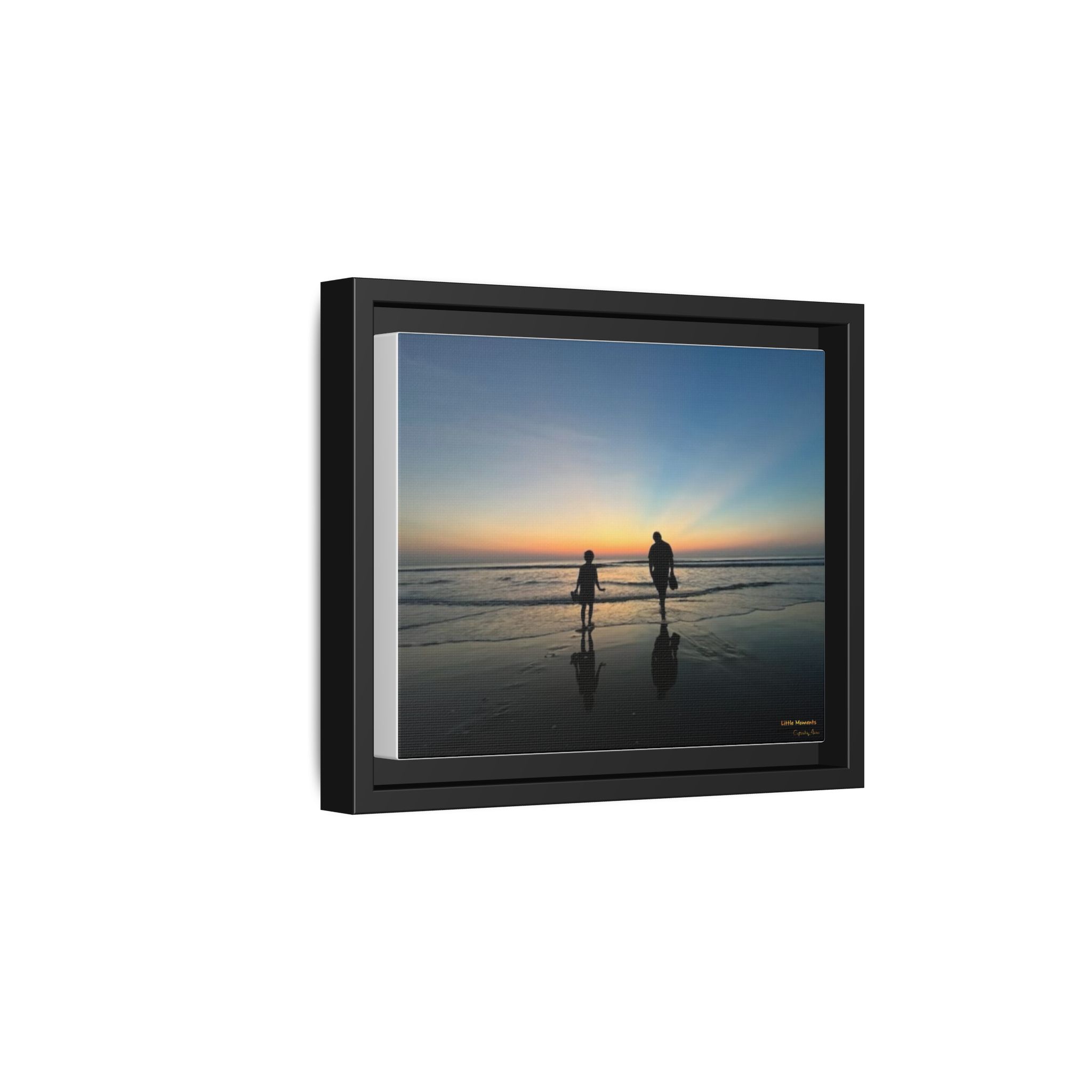 Father and Child Beach Sunset Framed Matte Canvas Print