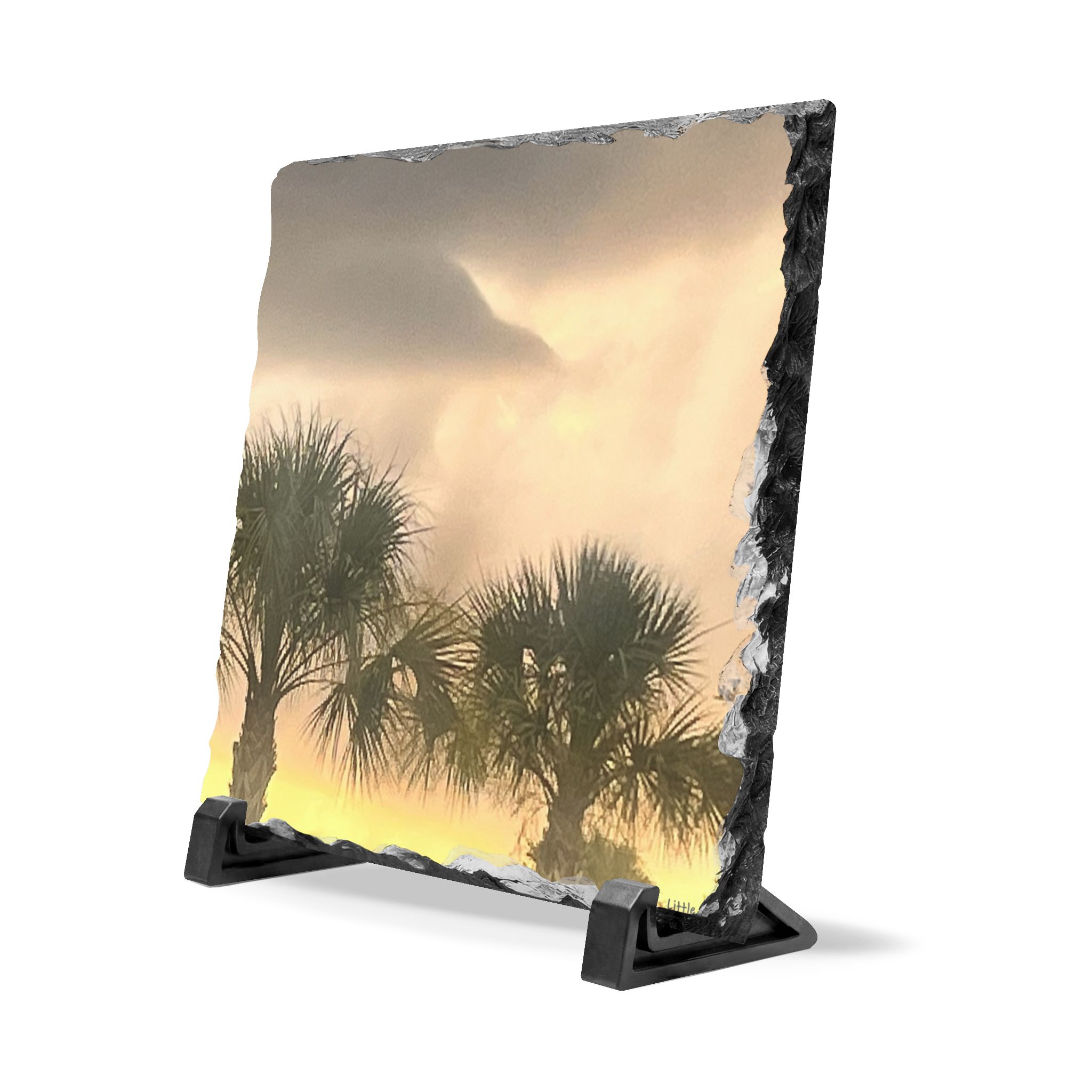 Palm Trees at Dusk Slate Desk Plaque — Tropical Sunset Photo Accent